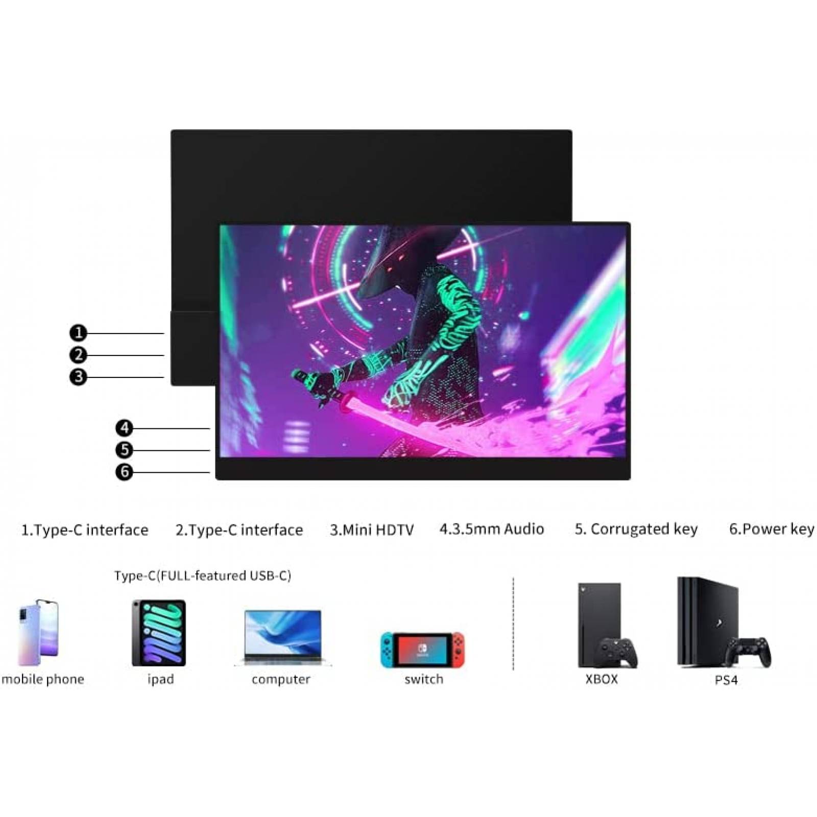 Monitor Portatil JOHNKANG 14'' FHD 1080P HDMI USB-C -Negro