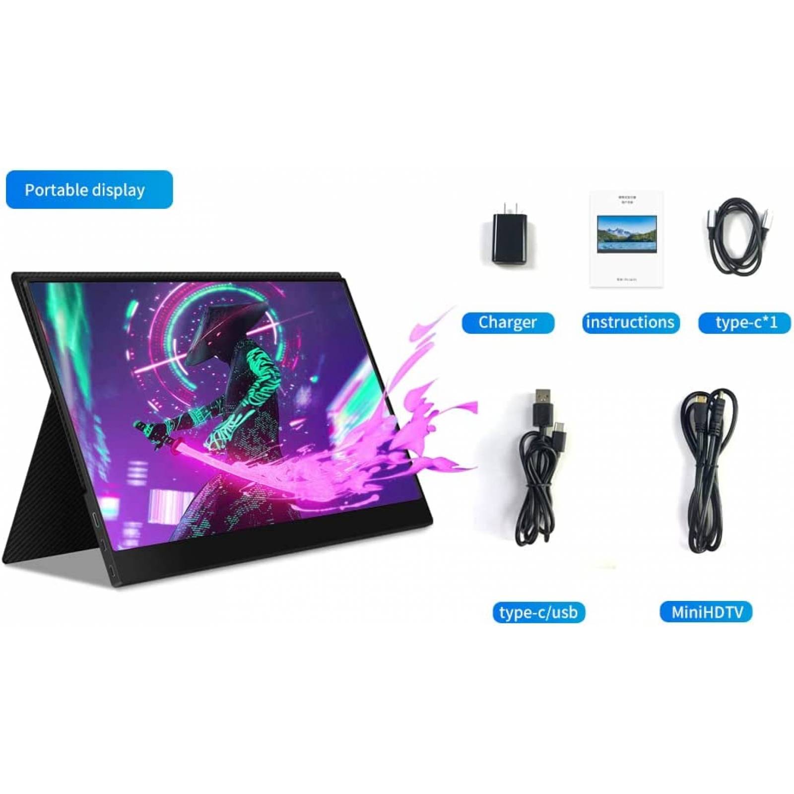 Monitor Portatil JOHNKANG 14'' FHD 1080P HDMI USB-C -Negro