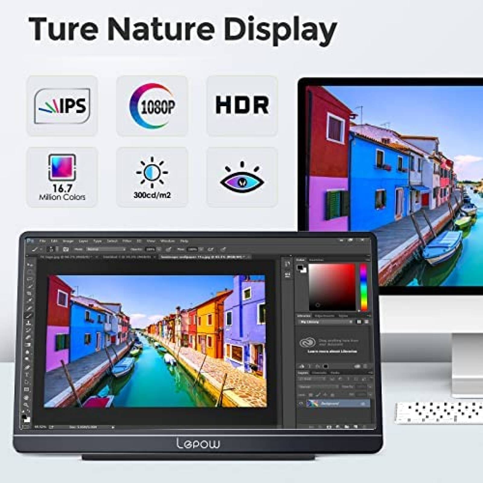 Monitor Portatil Lepow 15.6'' Full HD 1080P HDR HDMI -Negro