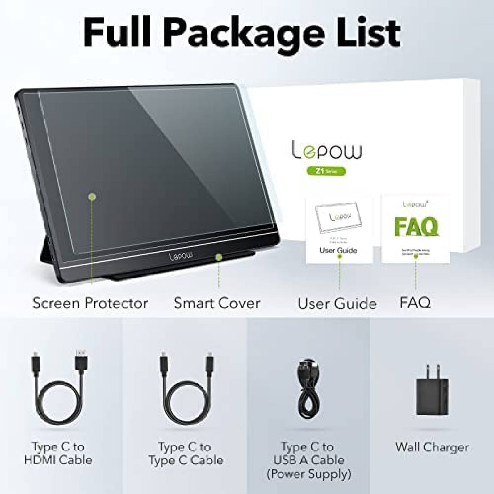 Monitor Portatil Lepow 15.6'' Full HD 1080P HDR HDMI -Negro