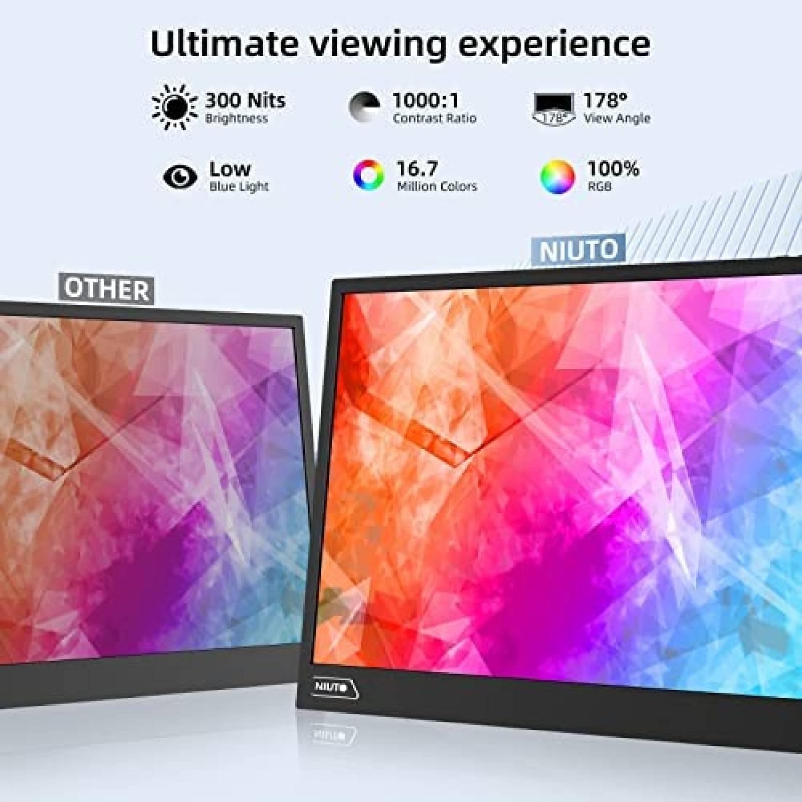 Monitor Portatil NIUTO 17.3'' 144Hz 100%sRGB FHD HDMI -Negro