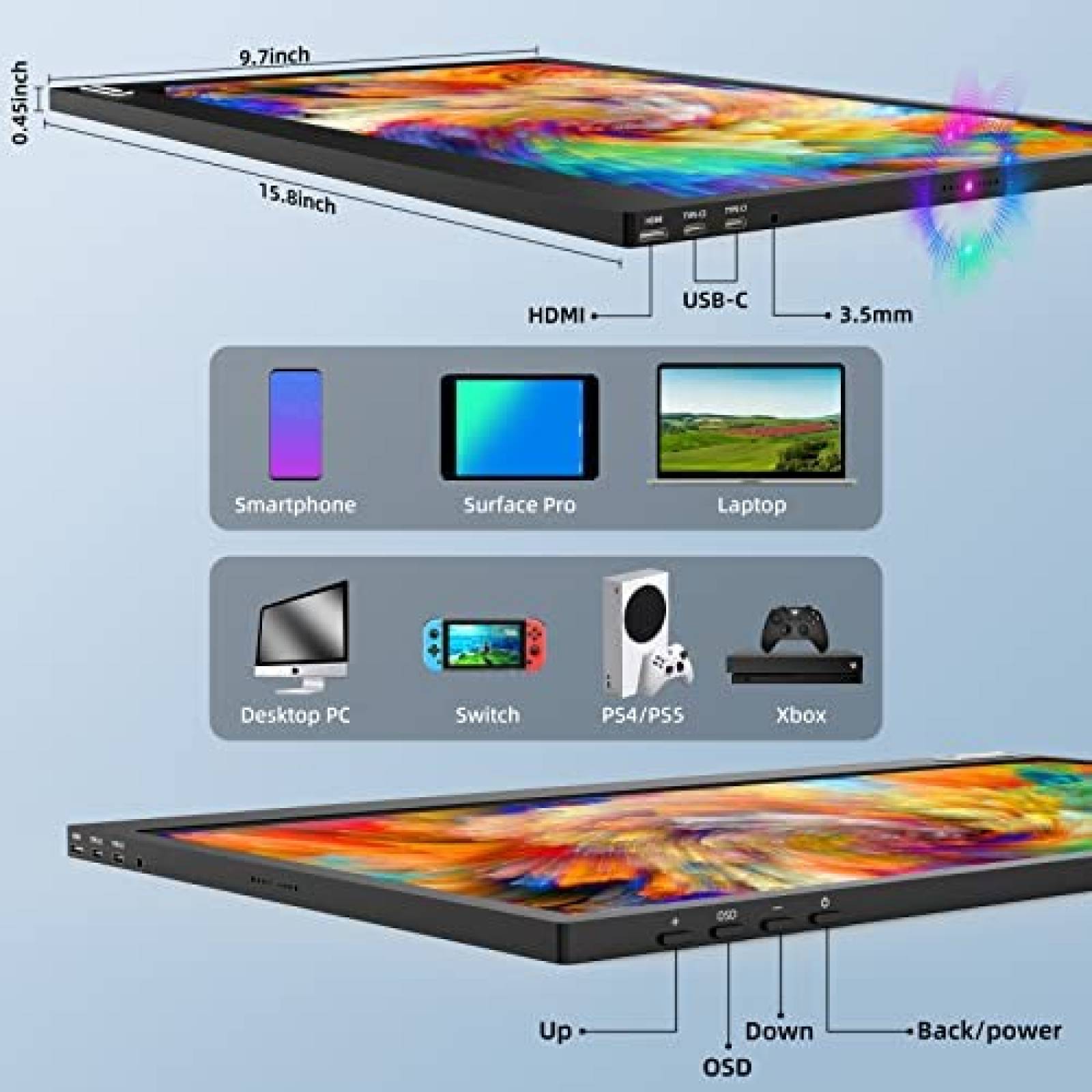 Monitor Portatil NIUTO 17.3'' 144Hz 100%sRGB FHD HDMI -Negro
