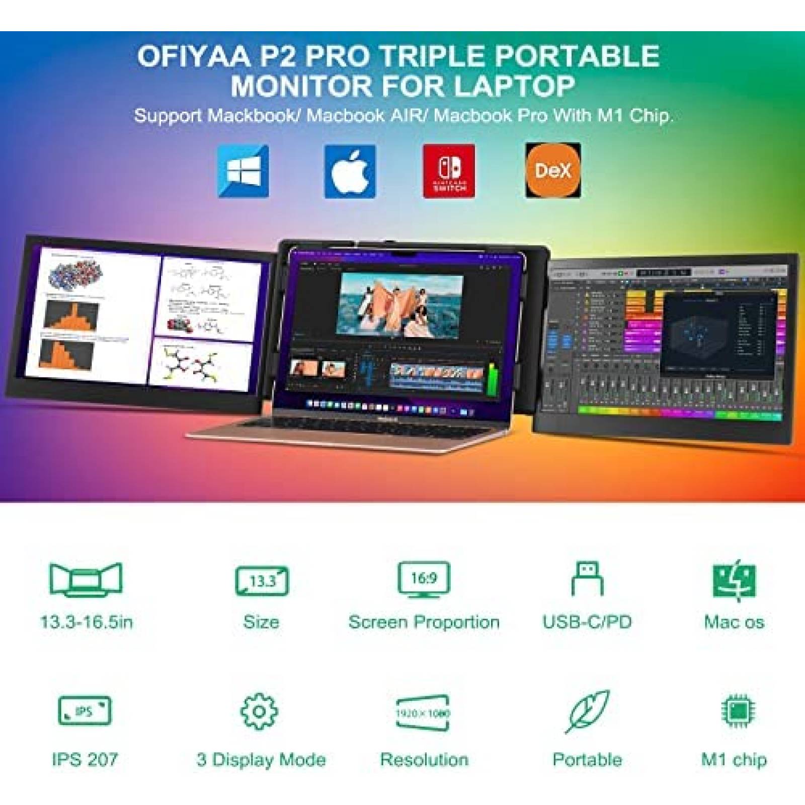 Monitor Para Laptop Taotuo 13.4'' Full HD IPS -Negro