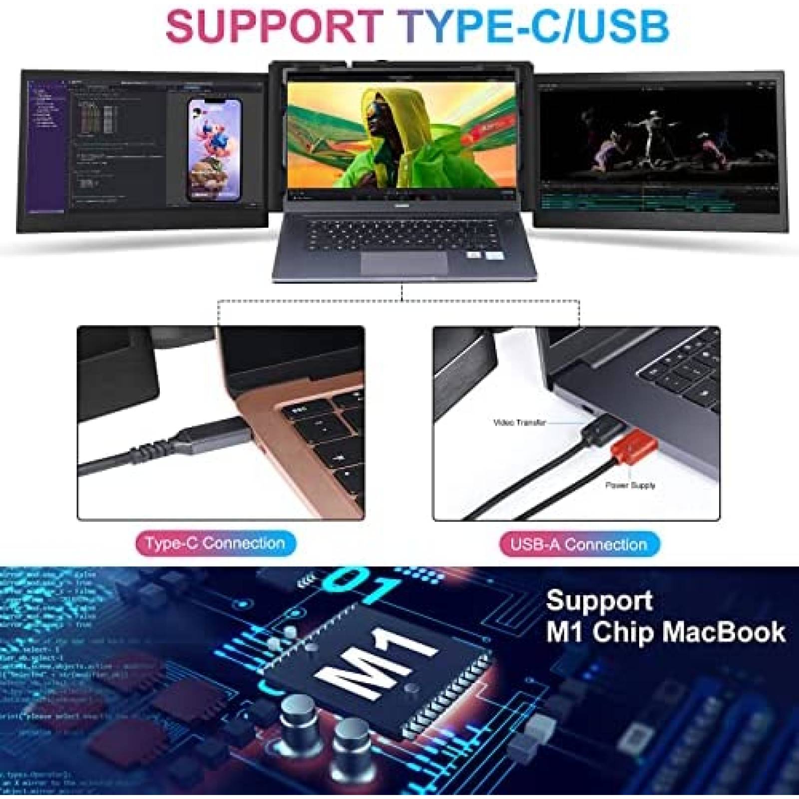 Monitor Para Laptop Taotuo 13.4'' Full HD IPS -Negro