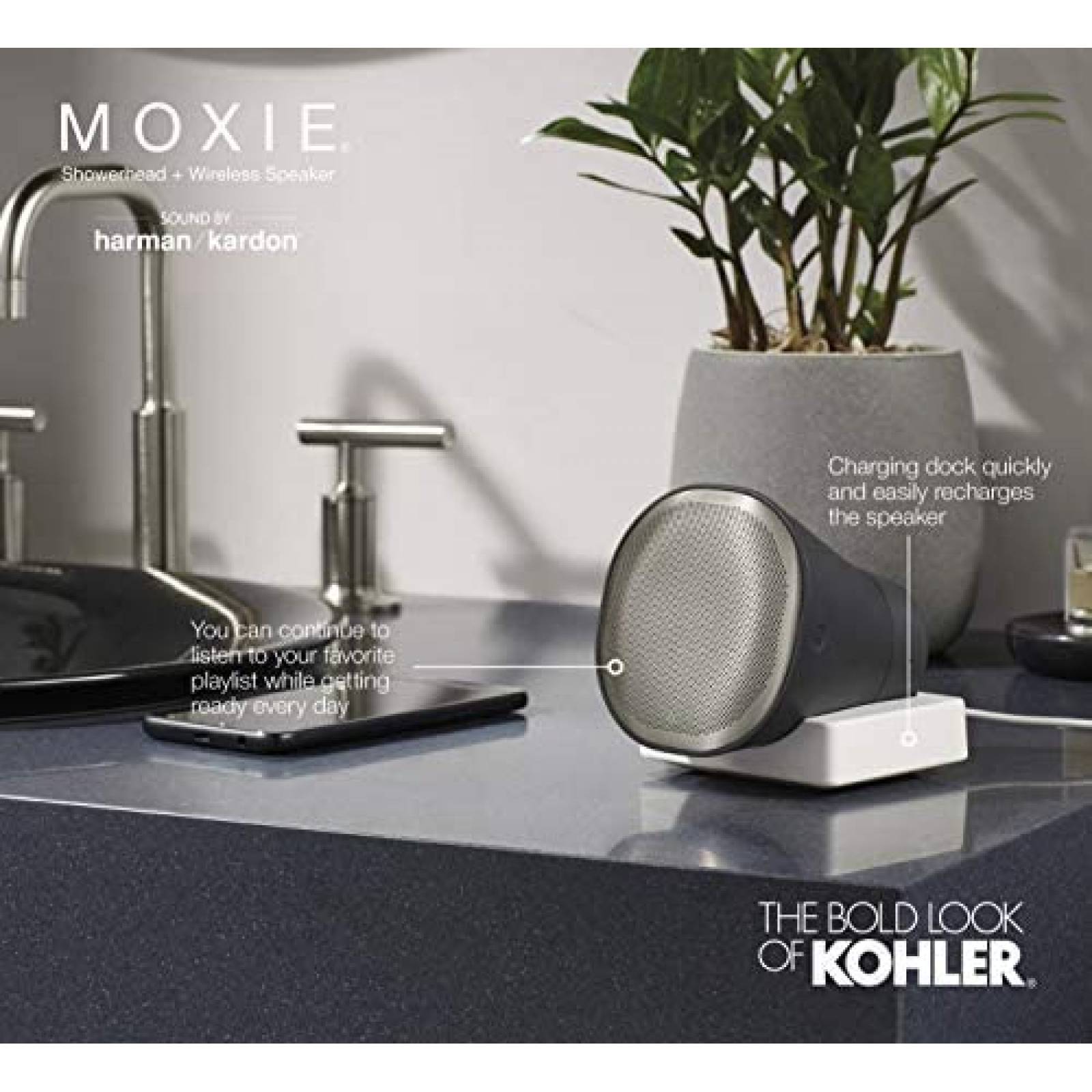 Regadera con Bocina Bluetooth KOHLER Moxie Alexa -Blanco