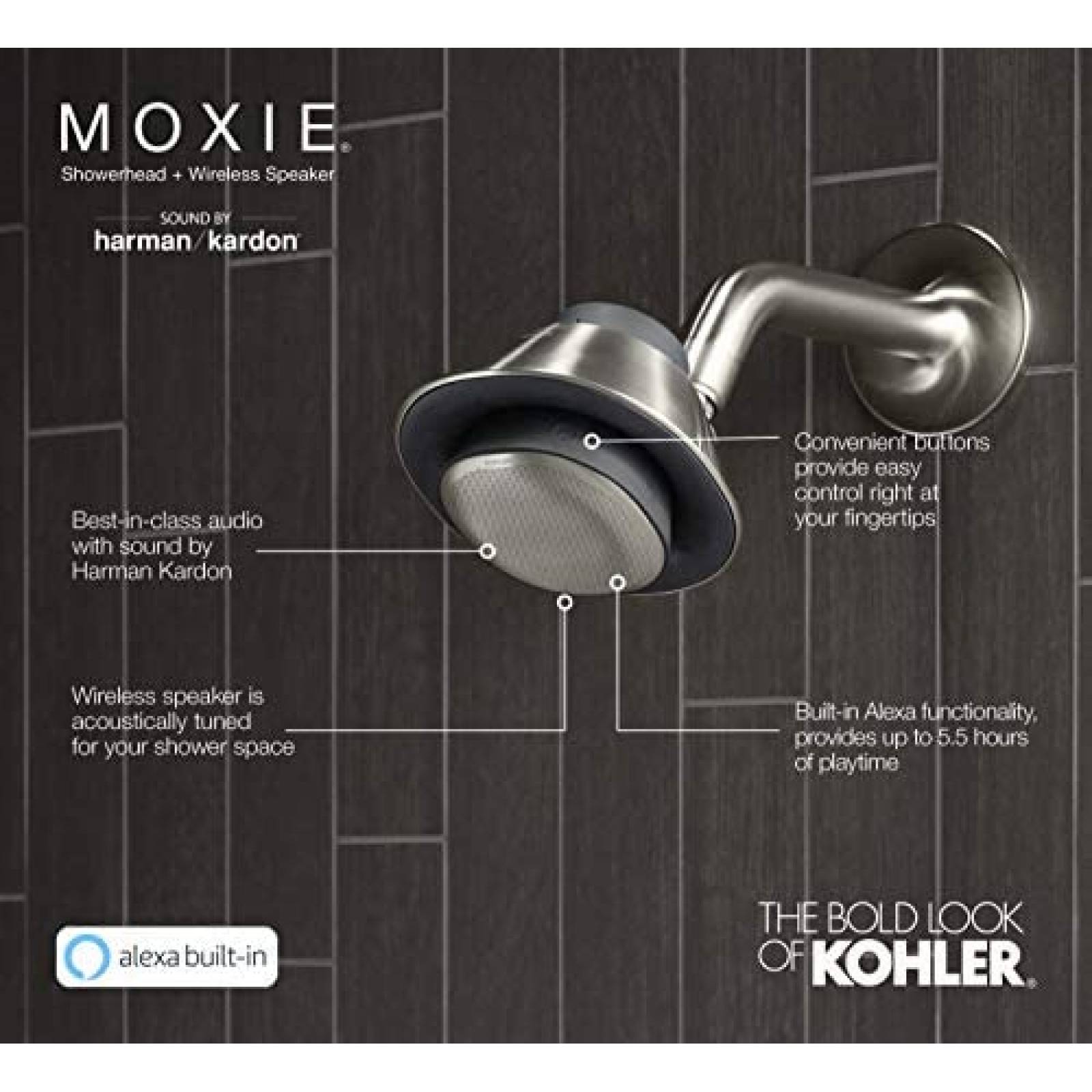 Regadera con Bocina Bluetooth KOHLER Moxie Alexa -Gris