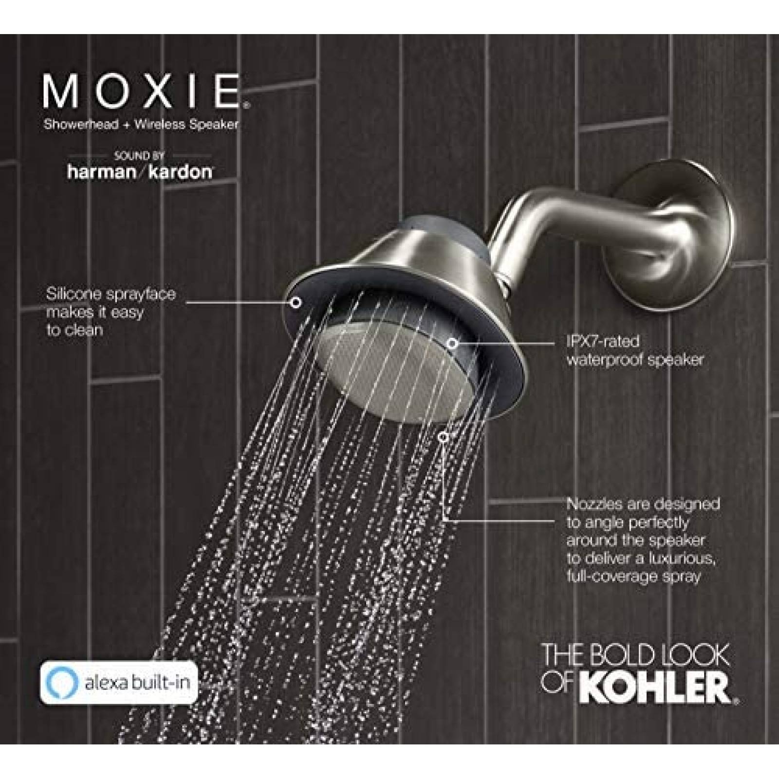 Regadera con Bocina Bluetooth KOHLER Moxie Alexa -Gris
