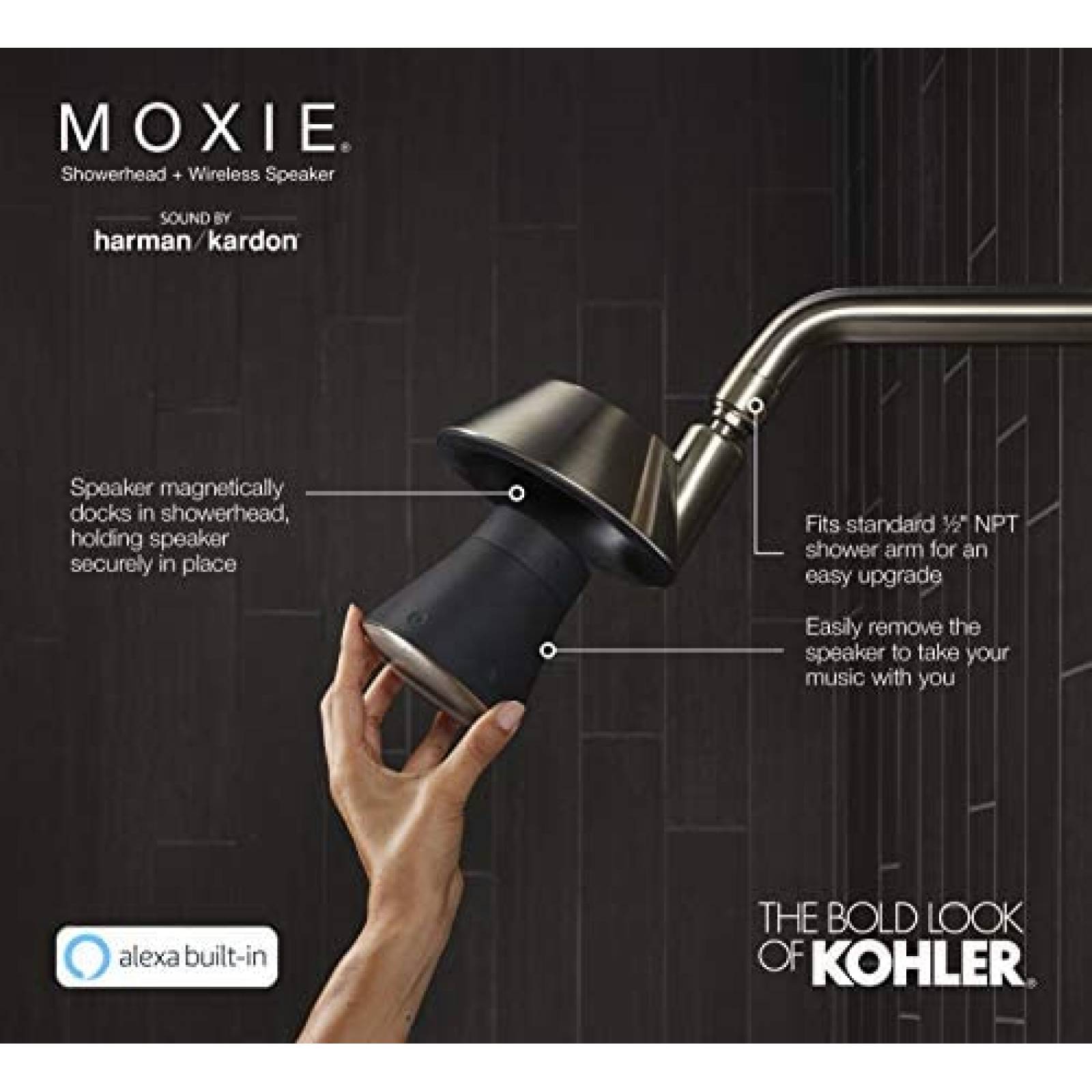 Regadera con Bocina Bluetooth KOHLER Moxie Alexa -Gris