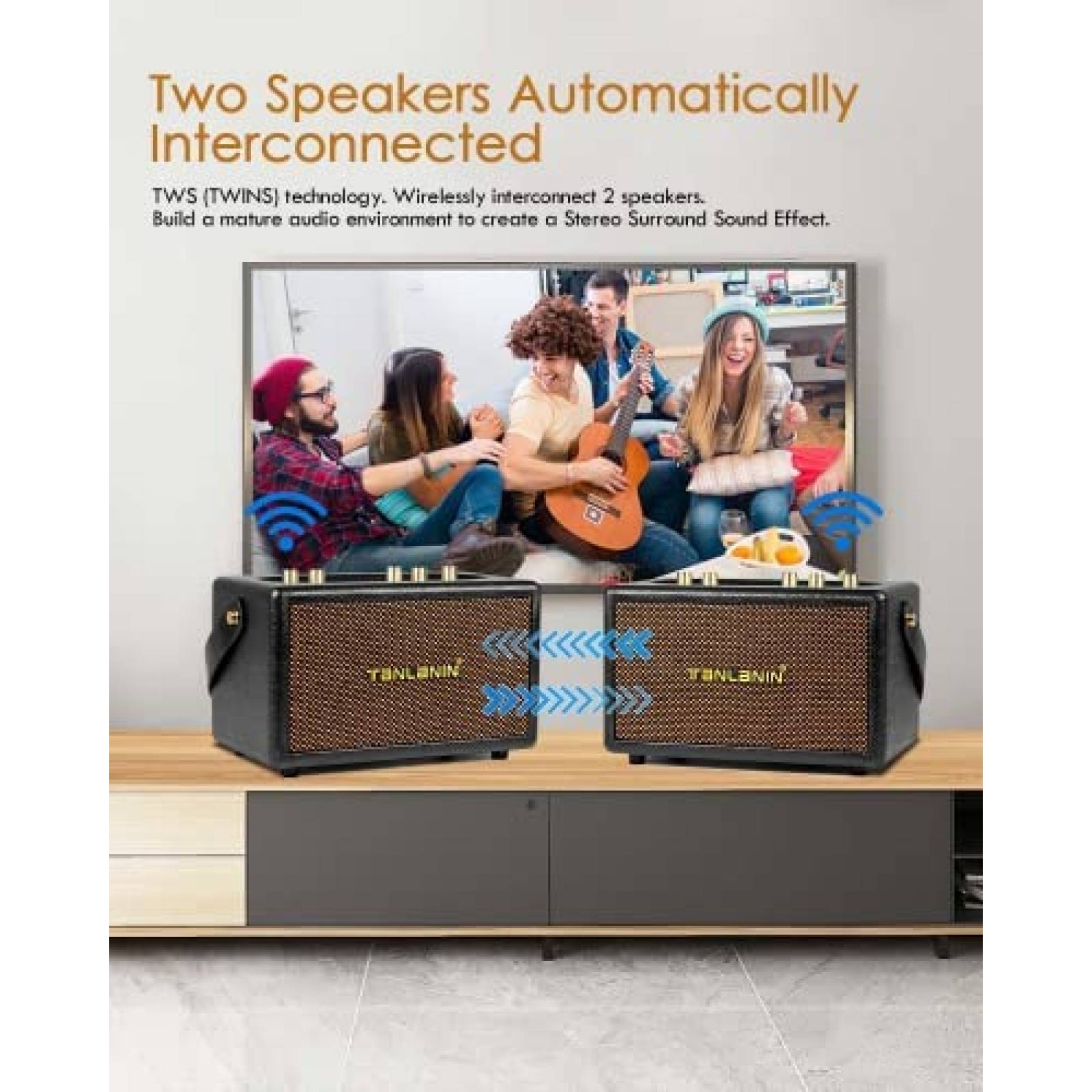 Bocina Bluetooth TANLANIN Vintage Retro Tweeter Woofer -Neg