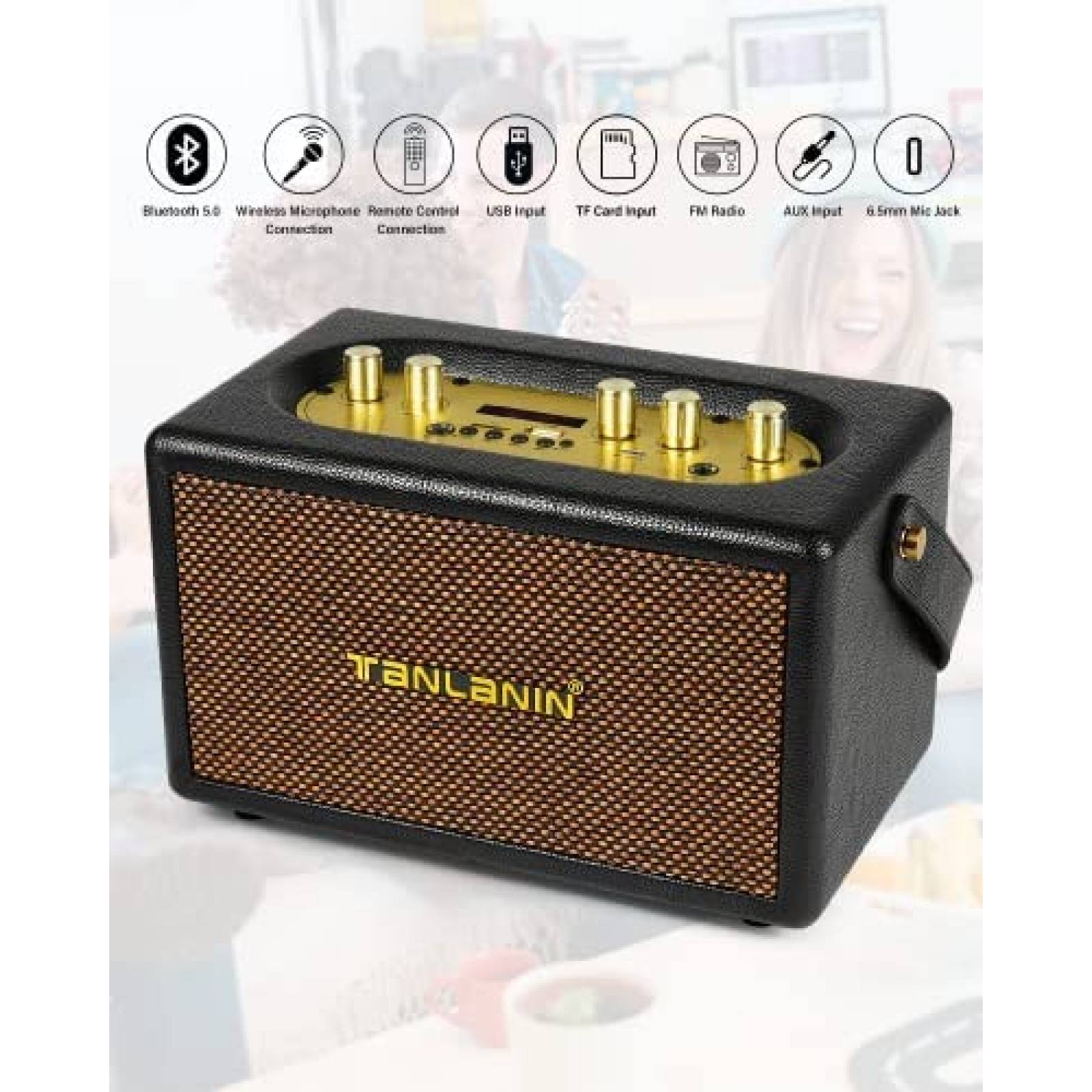 Bocina Bluetooth TANLANIN Vintage Retro Tweeter Woofer -Neg