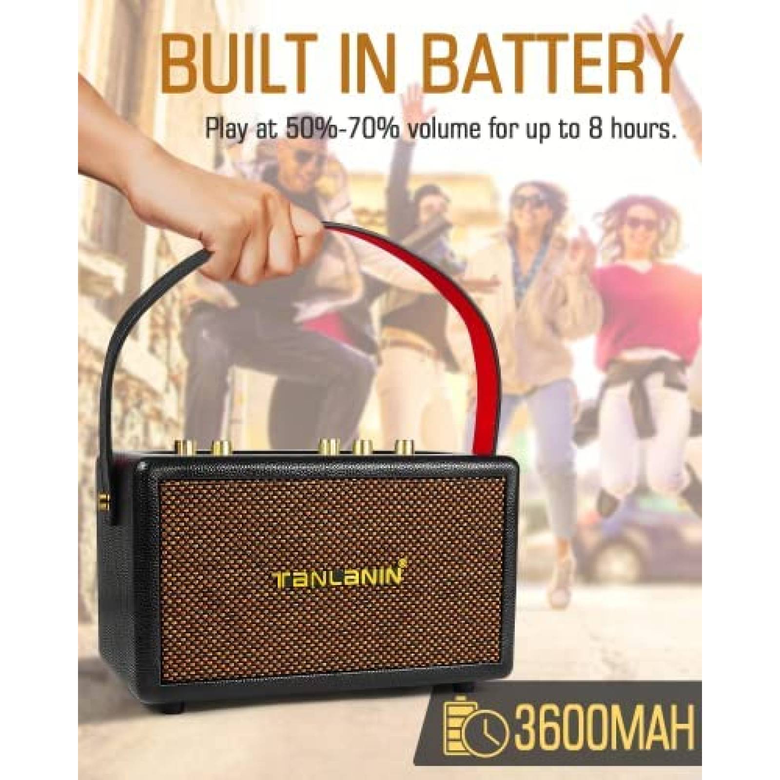 Bocina Bluetooth TANLANIN Vintage Retro Tweeter Woofer -Neg