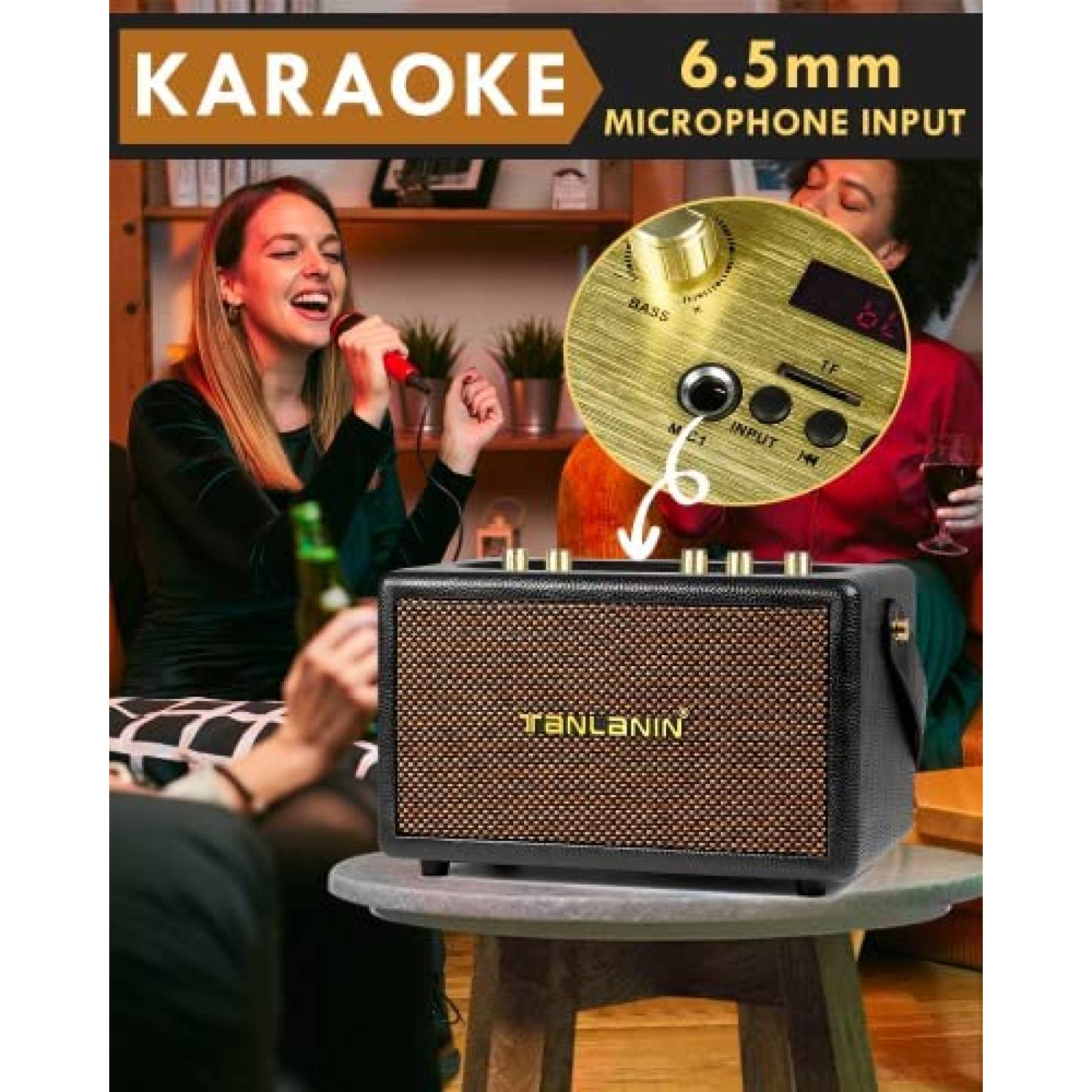 Bocina Bluetooth TANLANIN Vintage Retro Tweeter Woofer -Neg