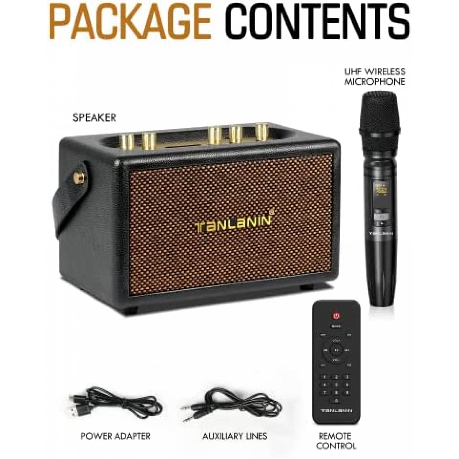 Bocina Bluetooth TANLANIN Vintage Retro Tweeter Woofer -Neg