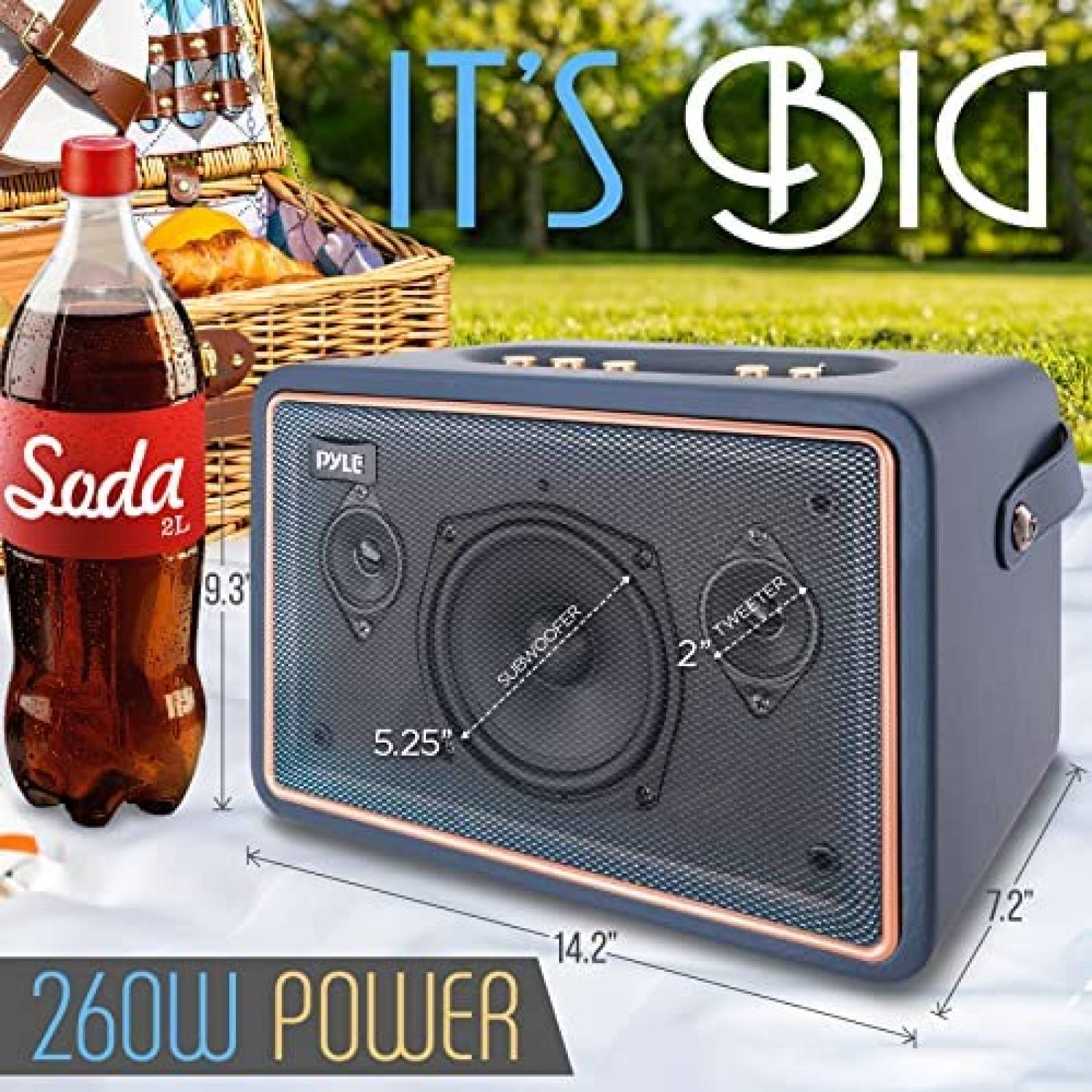 Bocina Bluetooth Pyle Vintage Retro Aux con Correa -Azul