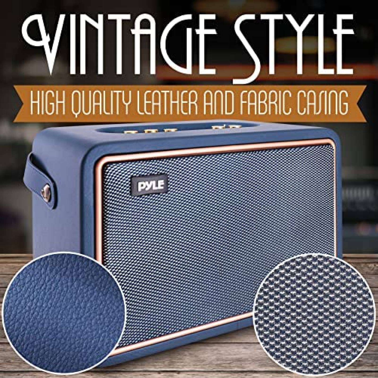 Bocina Bluetooth Pyle Vintage Retro Aux con Correa -Azul