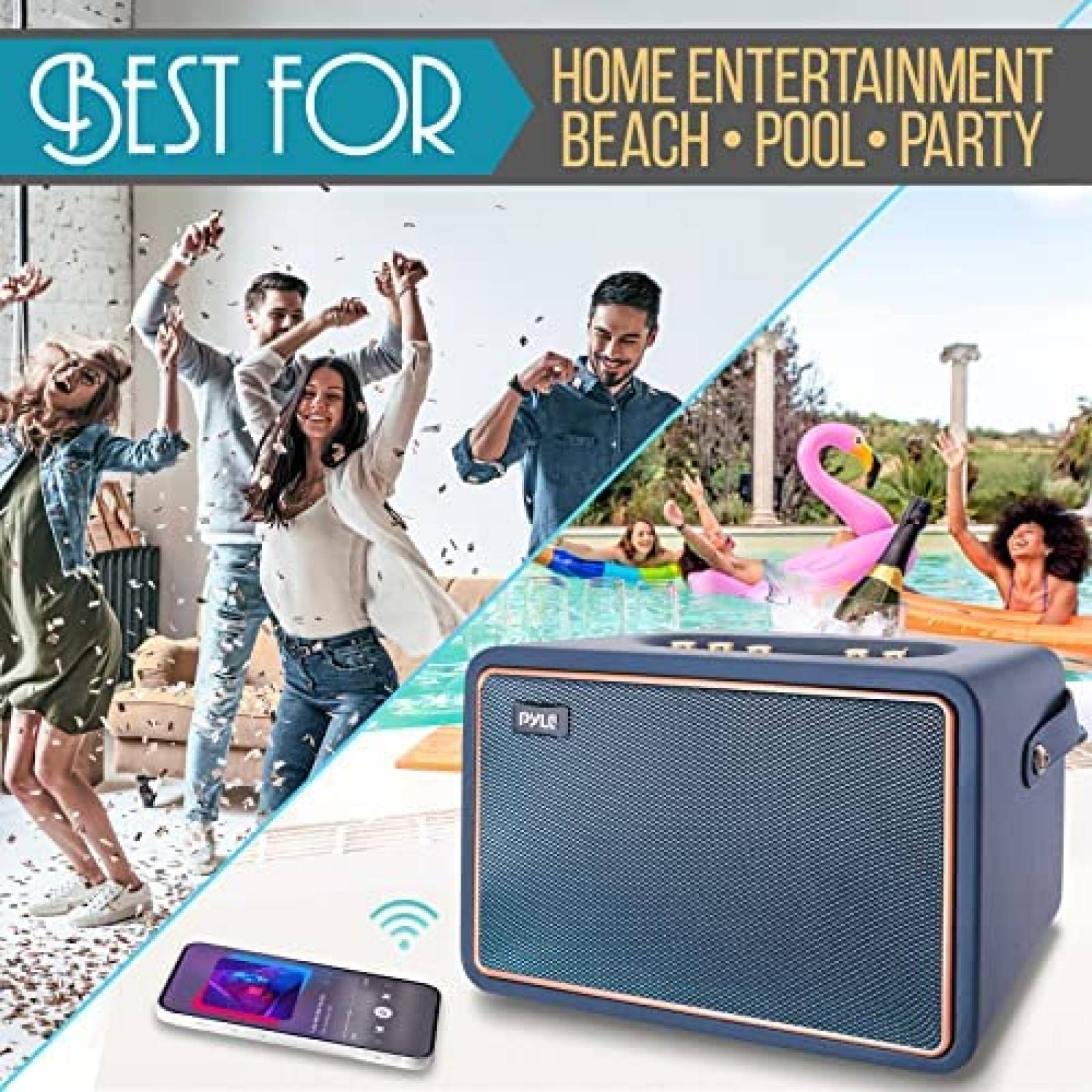 Bocina Bluetooth Pyle Vintage Retro Aux con Correa -Azul