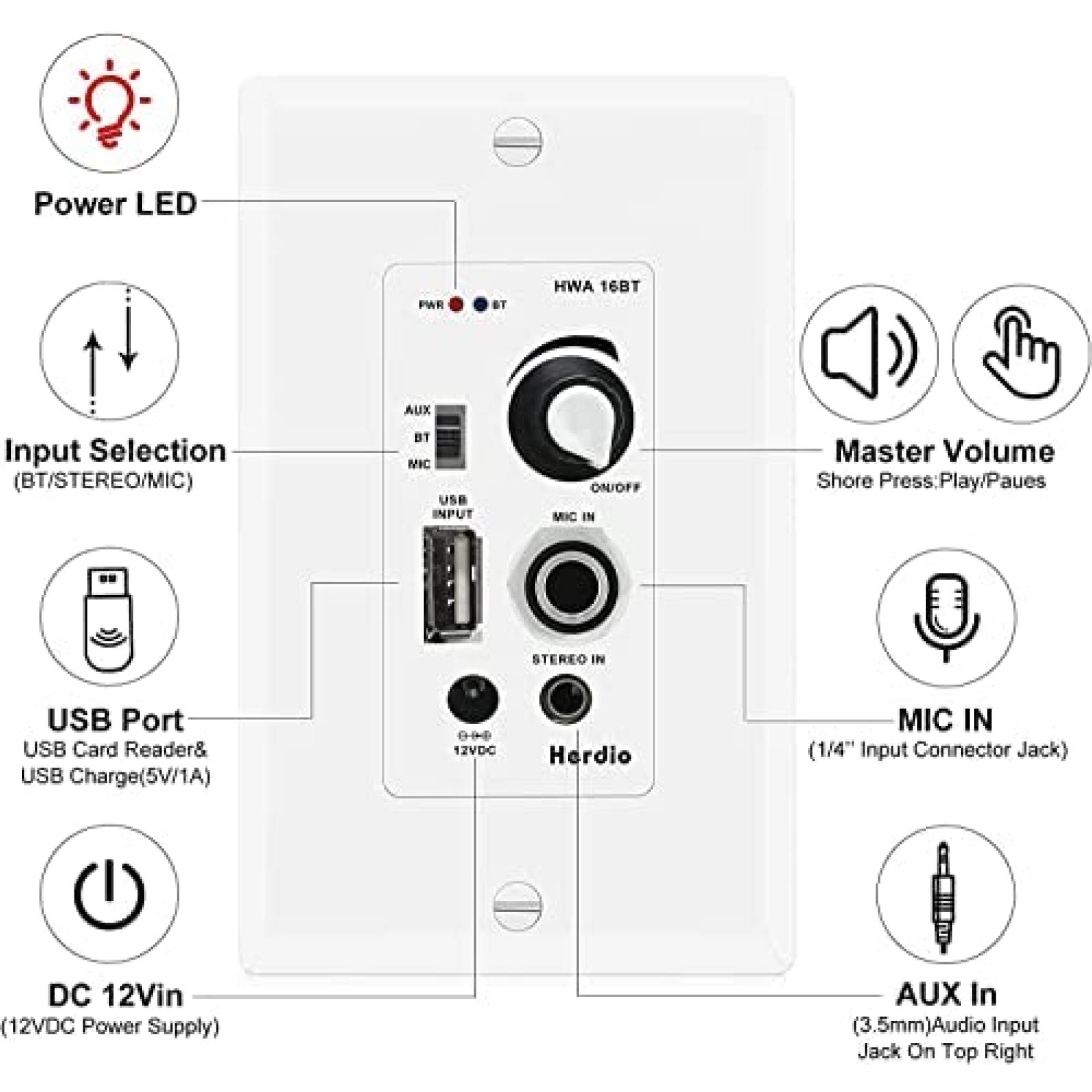 2 Bocinas para Techo Herdio HCS818 Plafon 6.5 320W Bluetooth