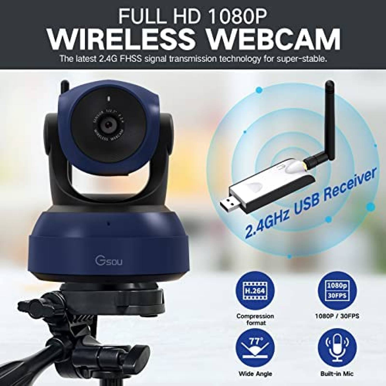 Webcam Inalambrica Gsou W20+BH-M97 con tripode -Azul
