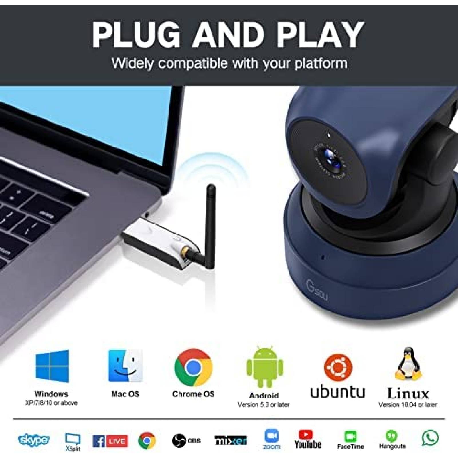 Webcam Inalambrica Gsou W20+BH-M97 con tripode -Azul