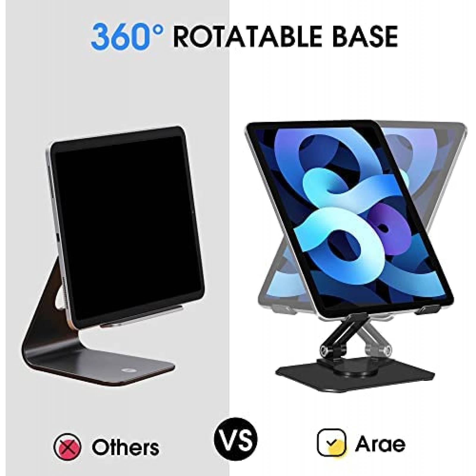 Soporte Ajustable Arae de 360 para iPad Air/Pro -Negro