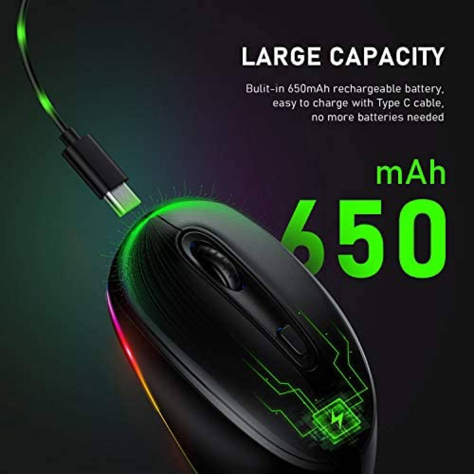 Mouse Gamer SEENDA Recargable LED Inalambrico -Negro