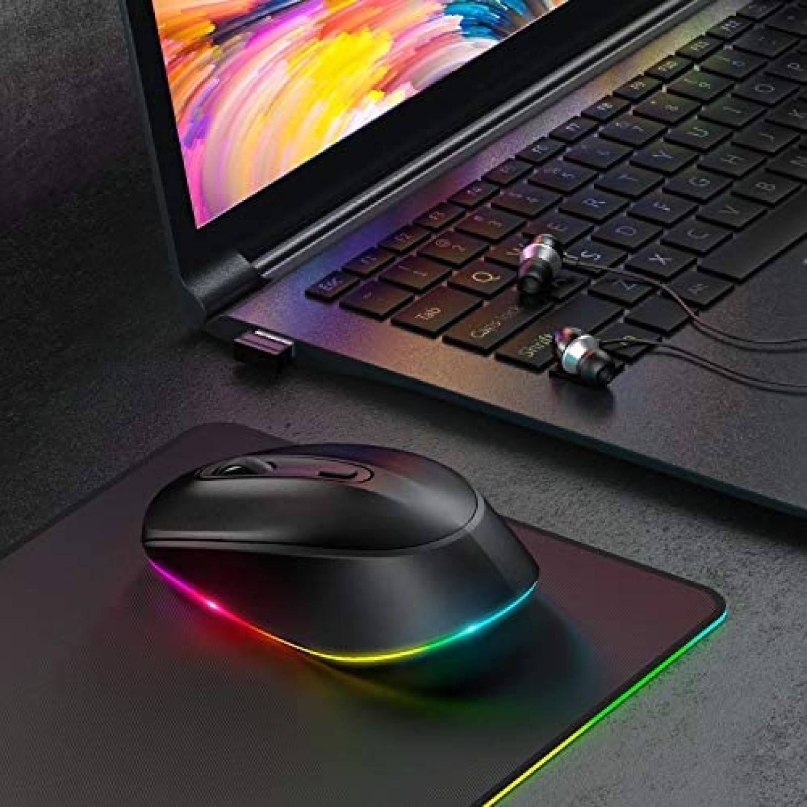 Mouse Gamer SEENDA Recargable LED Inalambrico -Negro