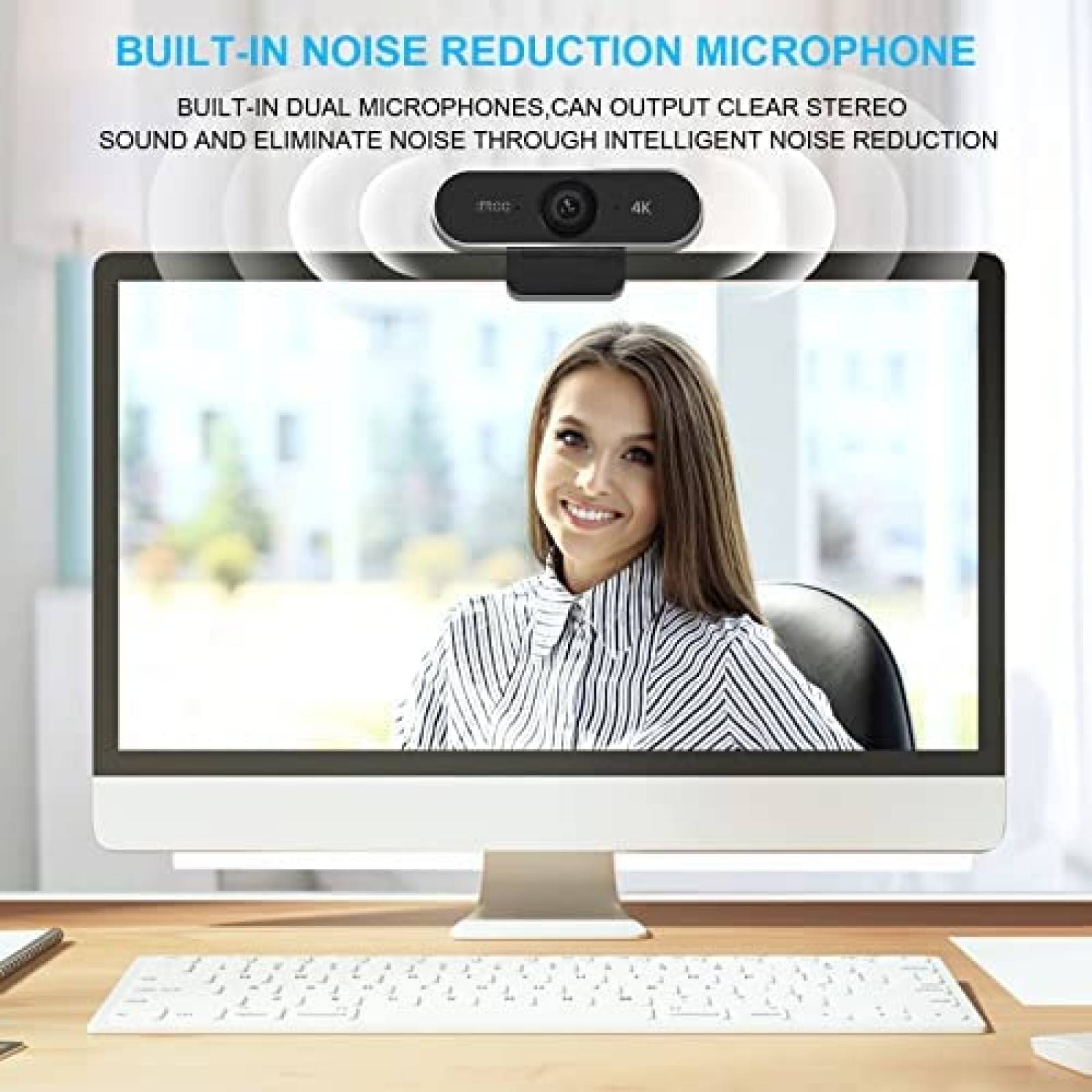 Camara Web IFROO 4K UHD 8MP 2 Mic Autoenfoque 77.5 -Negro