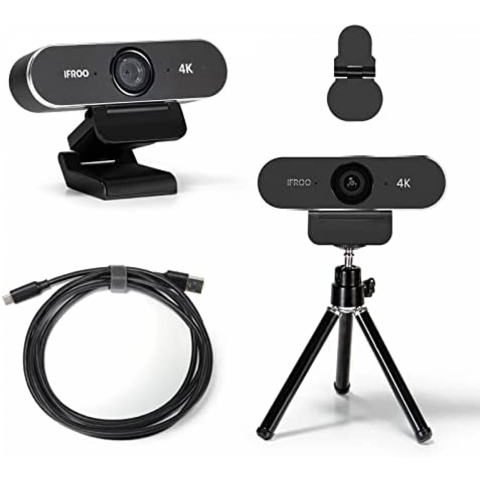 Camara Web IFROO 4K UHD 8MP 2 Mic Autoenfoque 77.5 -Negro