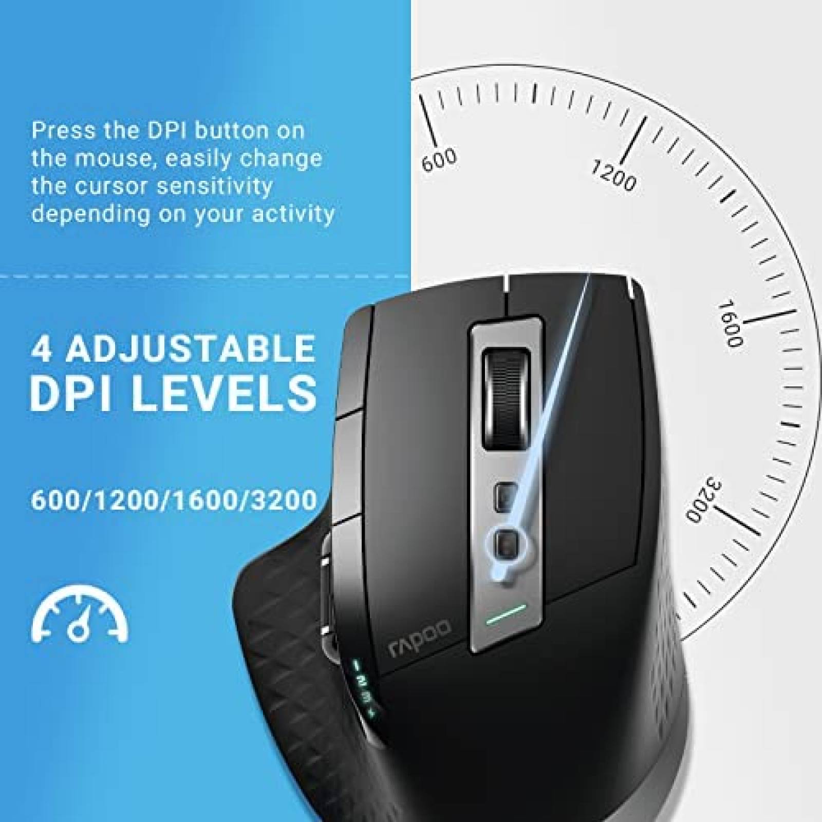 Mouse Bluetooth Rapoo Recargable con DPI Ajustable -Negro