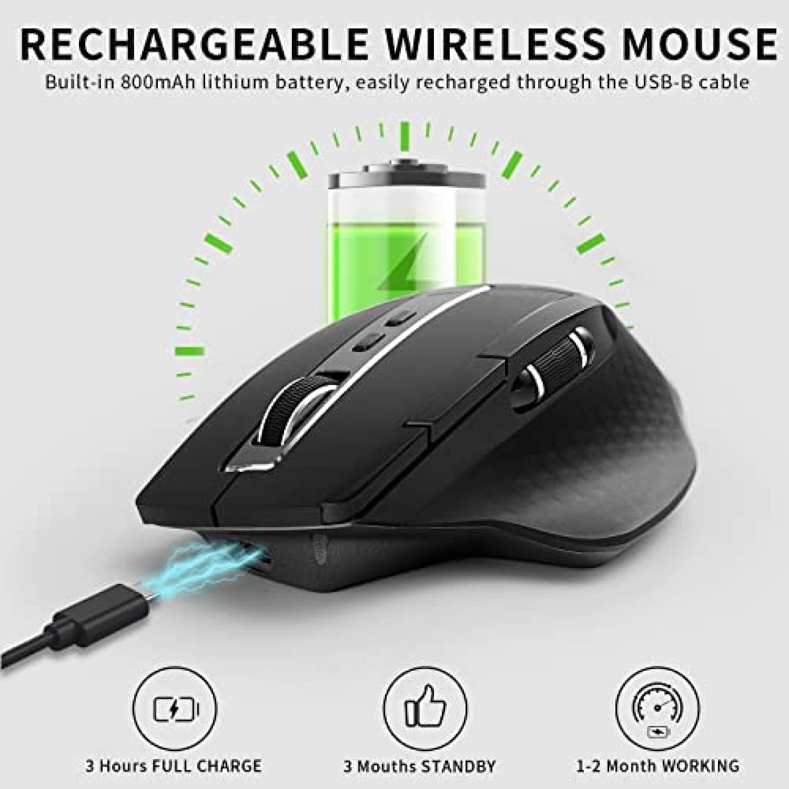 Mouse Bluetooth Rapoo Recargable con DPI Ajustable -Negro