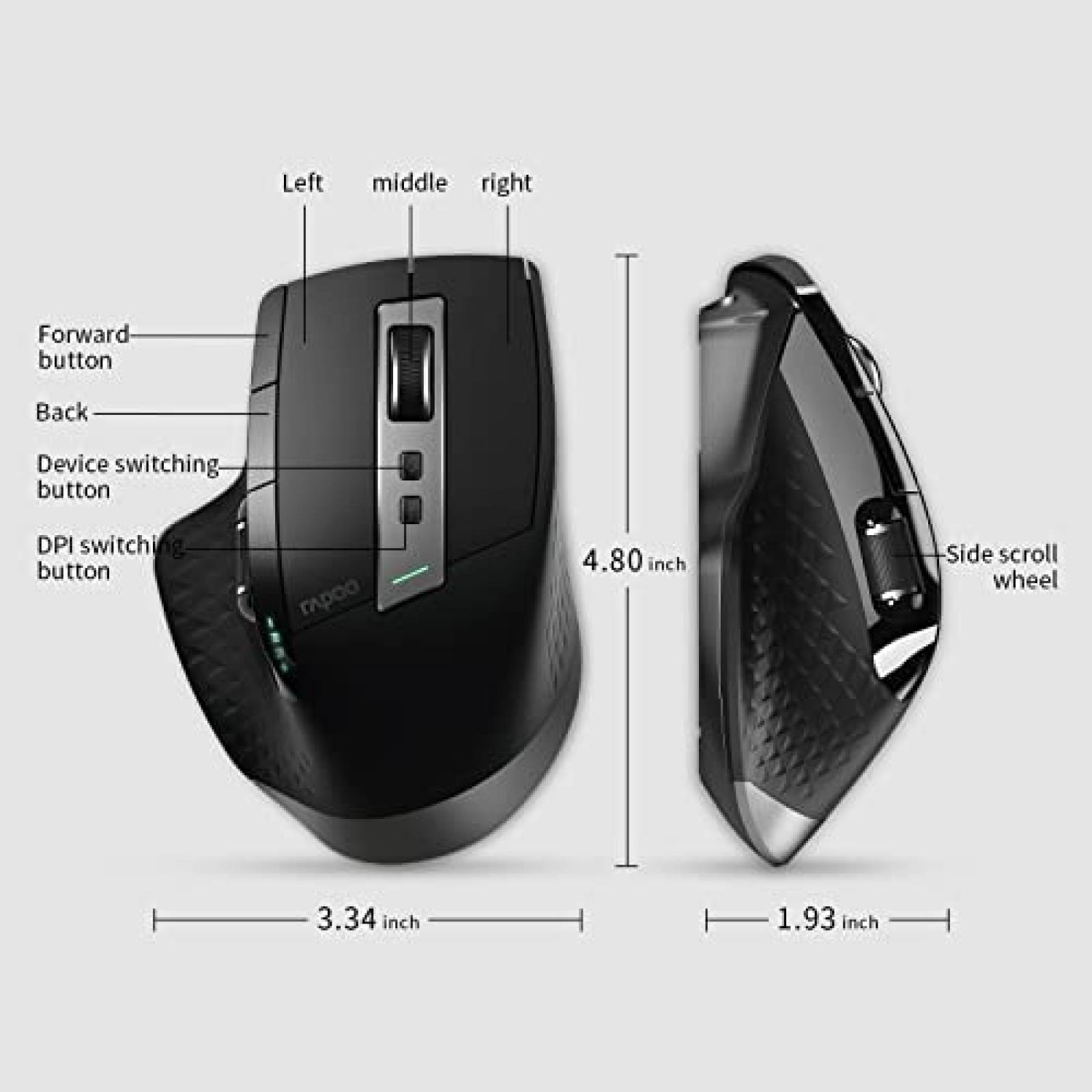 Mouse Bluetooth Rapoo Recargable con DPI Ajustable -Negro