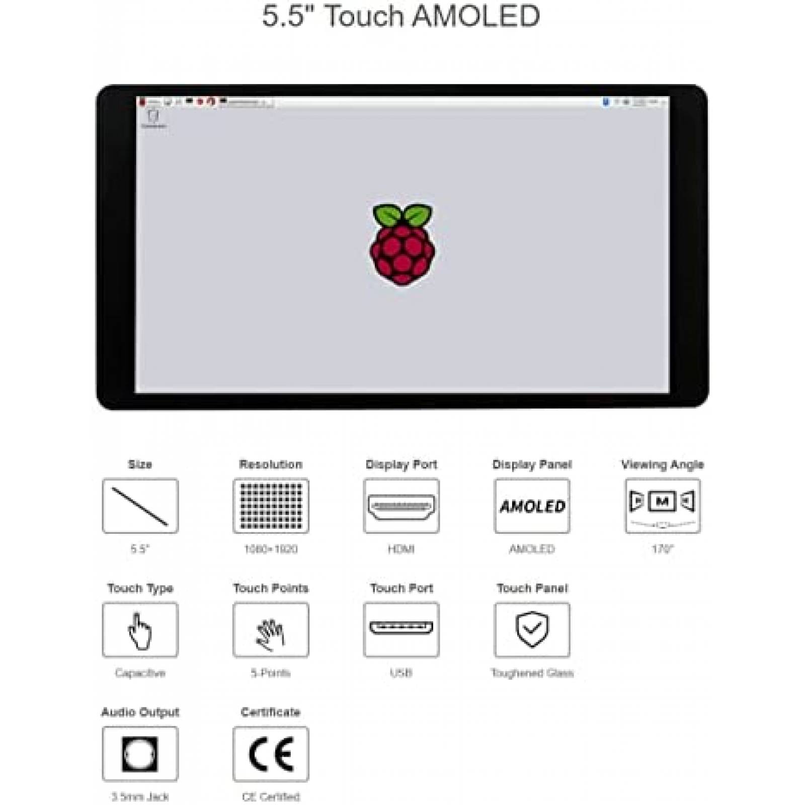 Pantalla AMOLED Waveshare Para Raspberry Pi -Negro