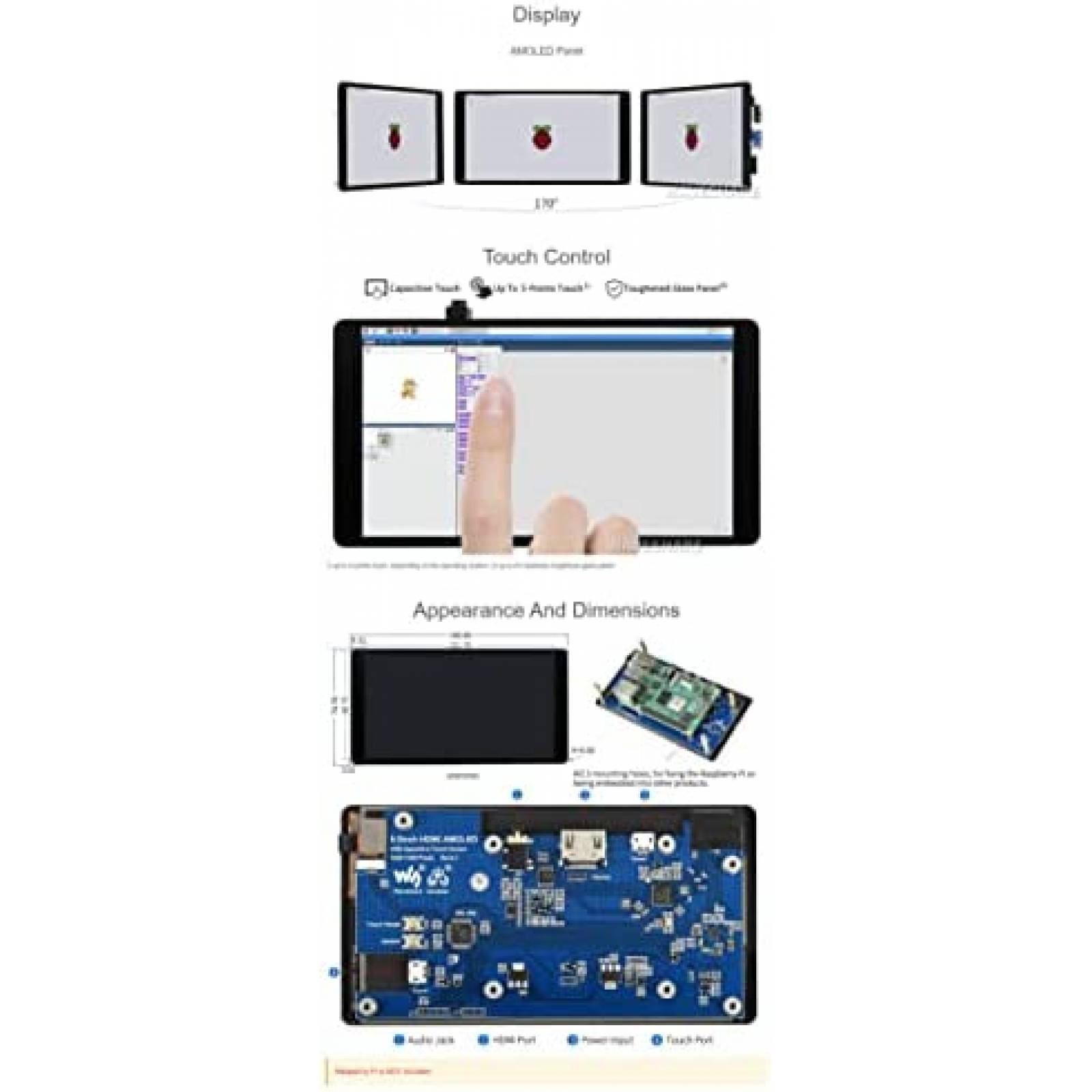 Pantalla AMOLED Waveshare Para Raspberry Pi -Negro