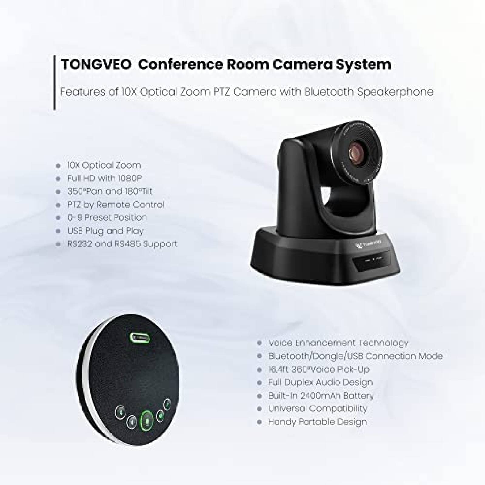 Camara Web TONGVEO 1080p HD 51.3 10x Zoom PTZ SD Bluetooth