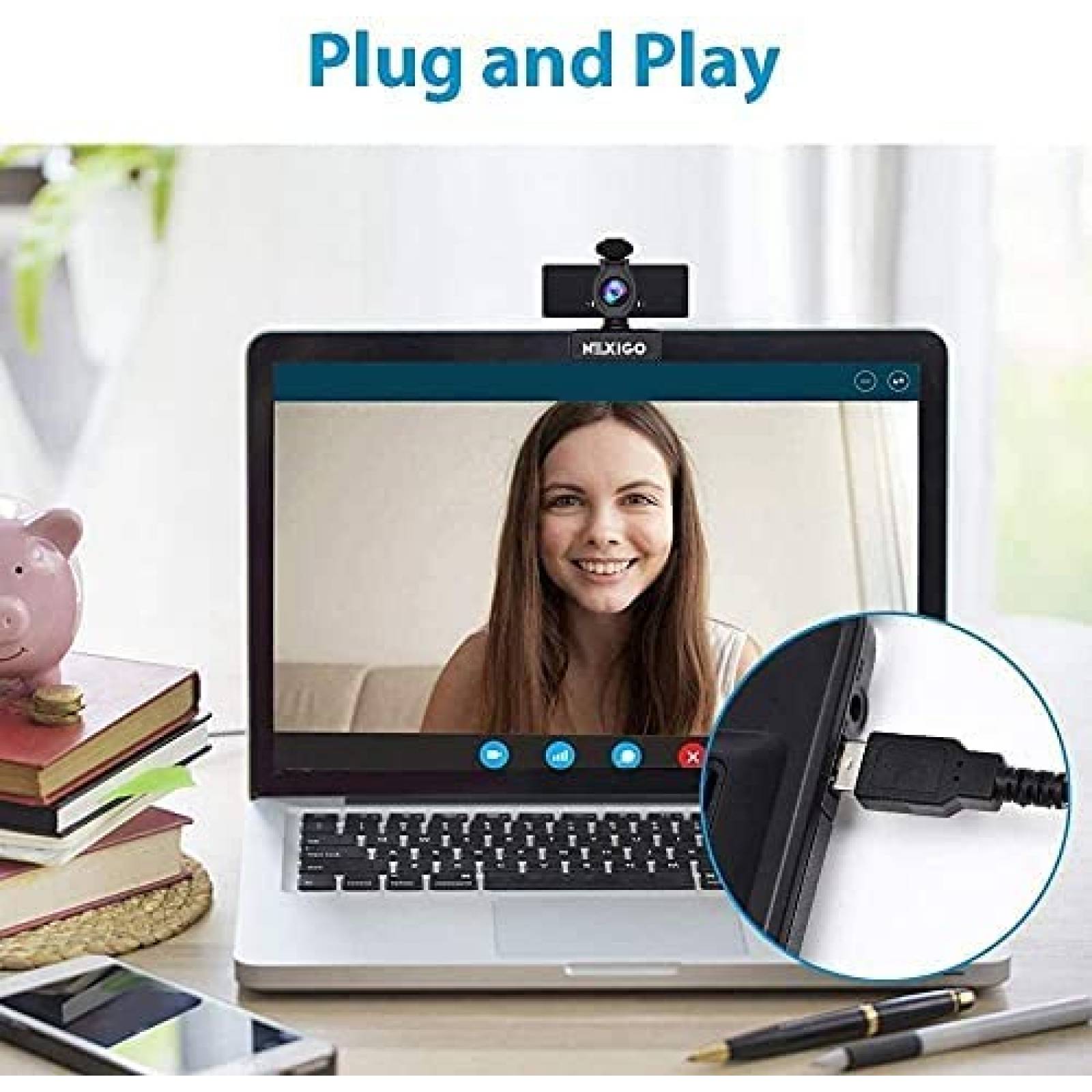 Camara Web NexiGo N60 1080p 30FPS Lente 3.6mm Cancela Ruido