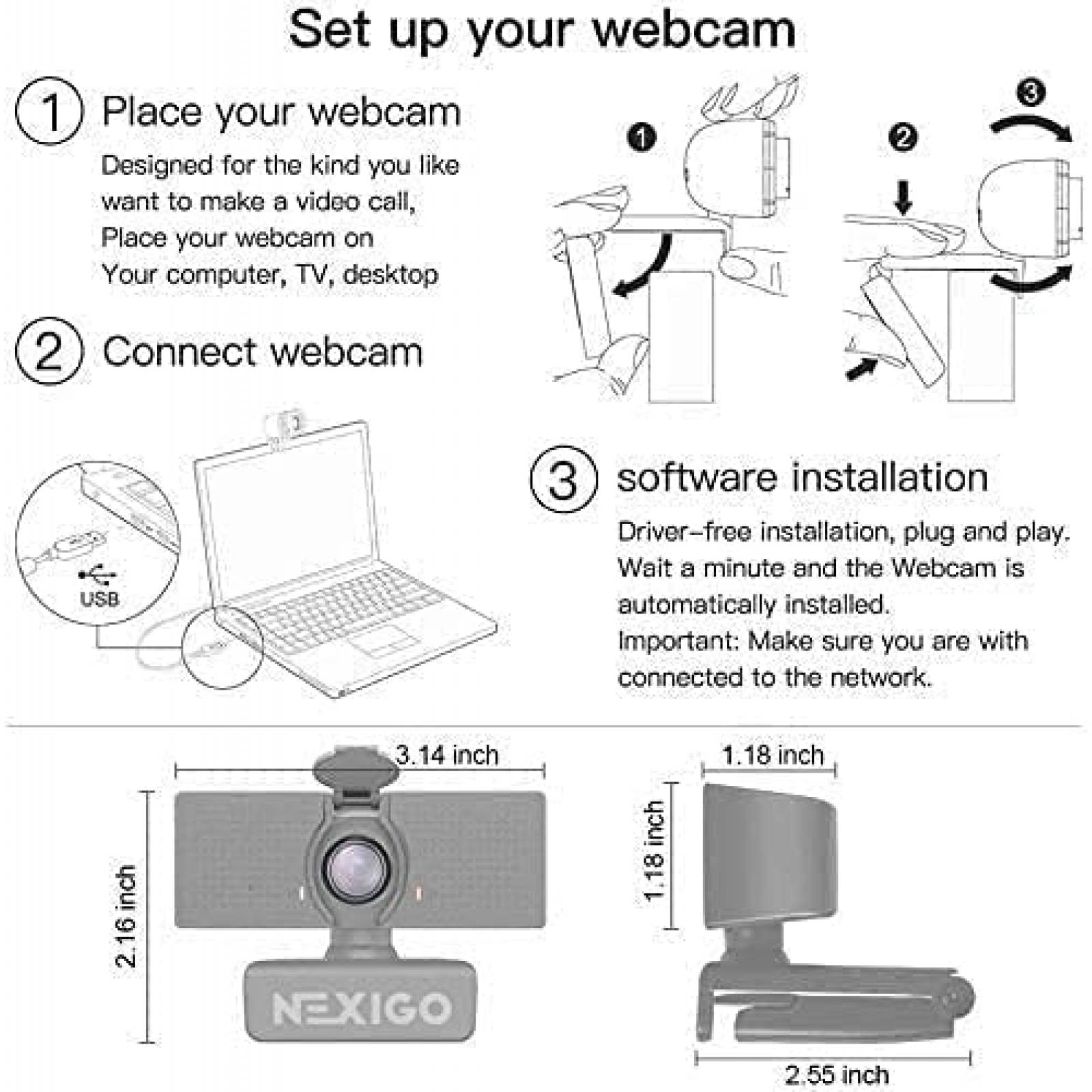Camara Web NexiGo N60 1080p 30FPS Lente 3.6mm Cancela Ruido