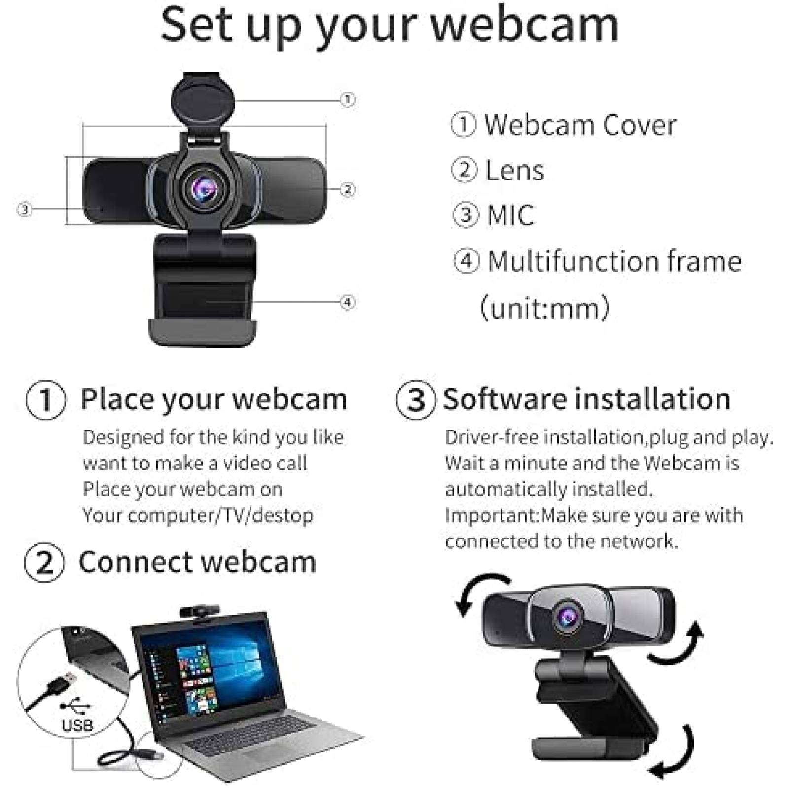 Camara Web Dericam 1080p FHD Autoenfoque + Mic 360 -Negro