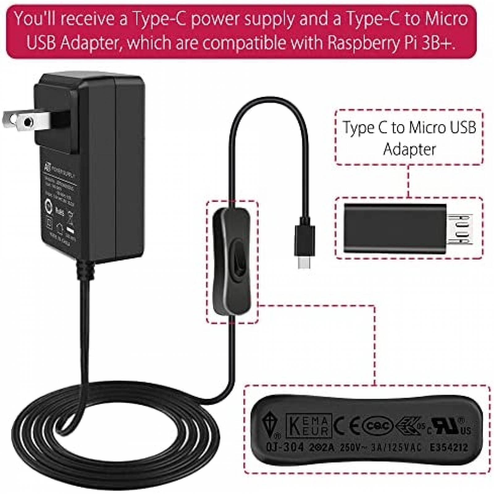 Fuente de Alimentacion GeeekPi para Raspberry Pi 18W 5V 3.6A