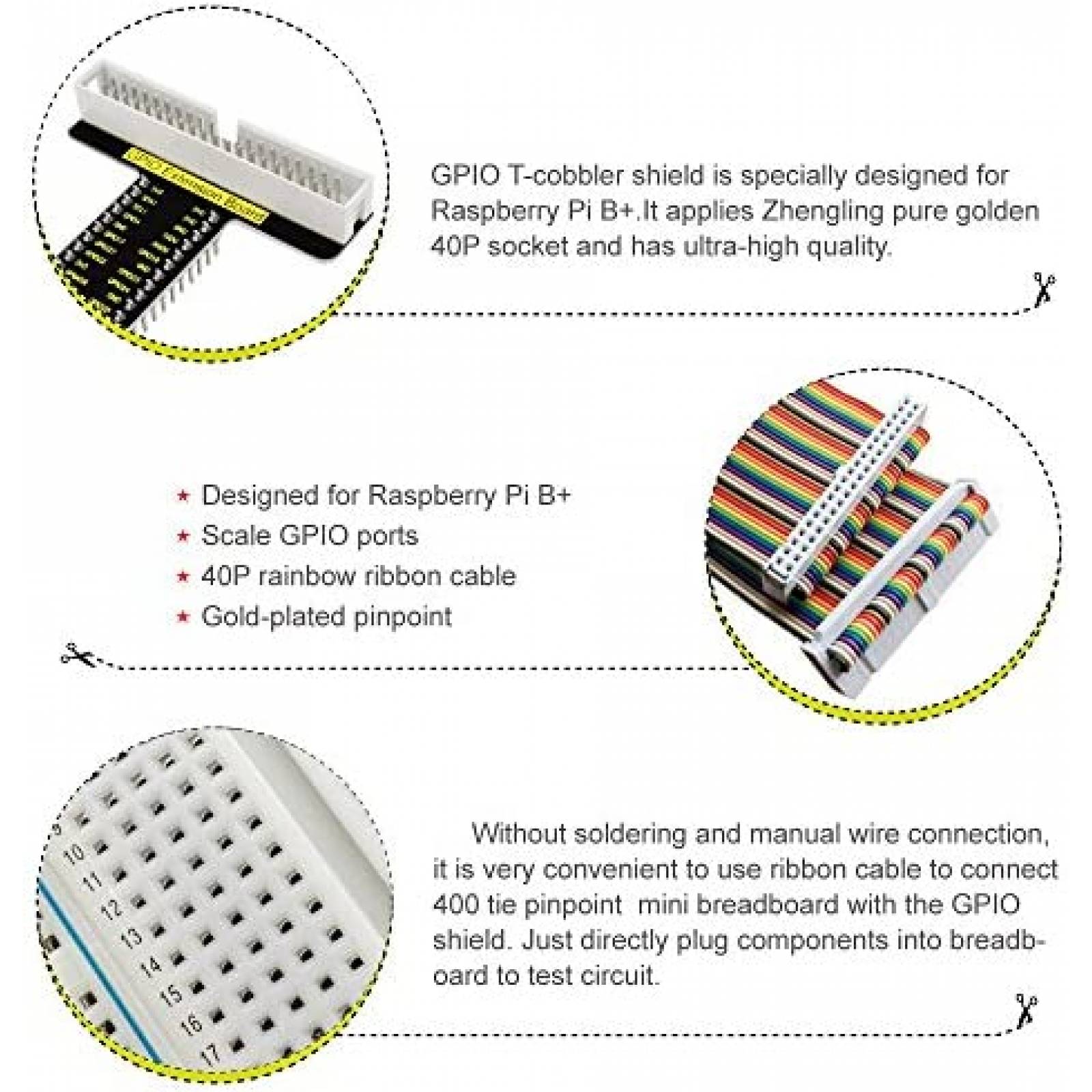 Kit Breakout KEYESTUDIO GPIO Cable de Cinta, Placa -Negro