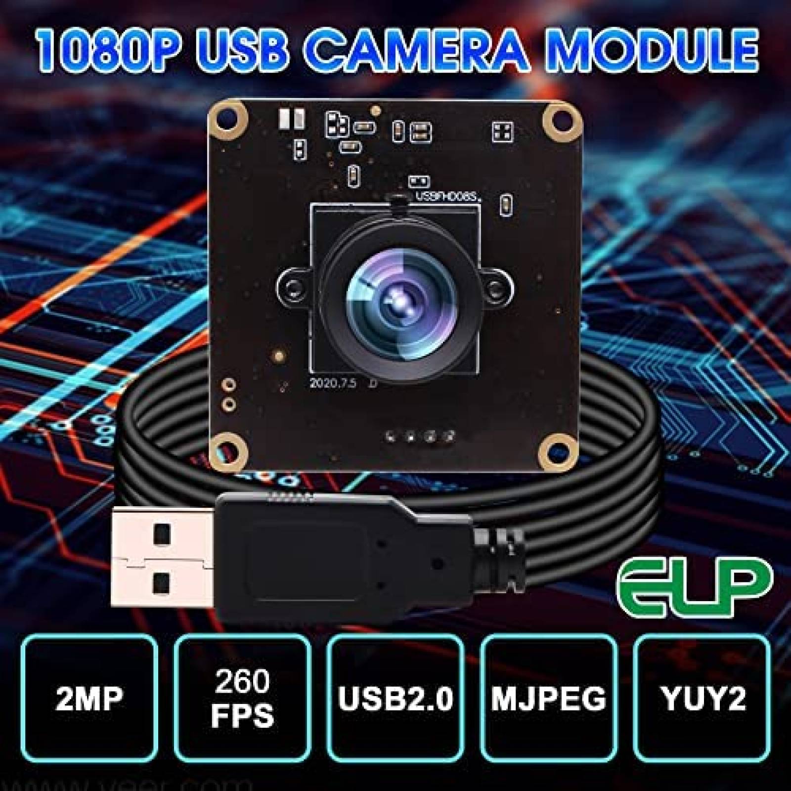 Webcam Mini ELP cmos ov4689 260fps 2MP 1080p USB -Negro
