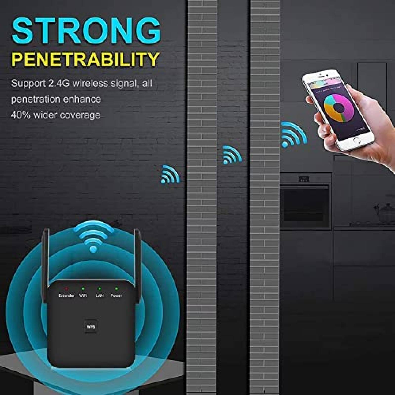 Repetidor de Señal Wifi Generico Compatible con Alexa -Negro