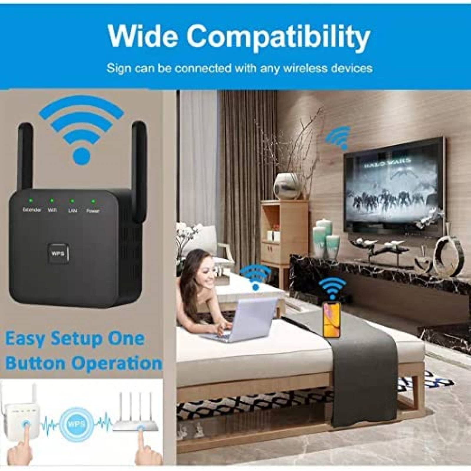 Repetidor de Señal Wifi CJXX para 45 Dispositivos -Negro