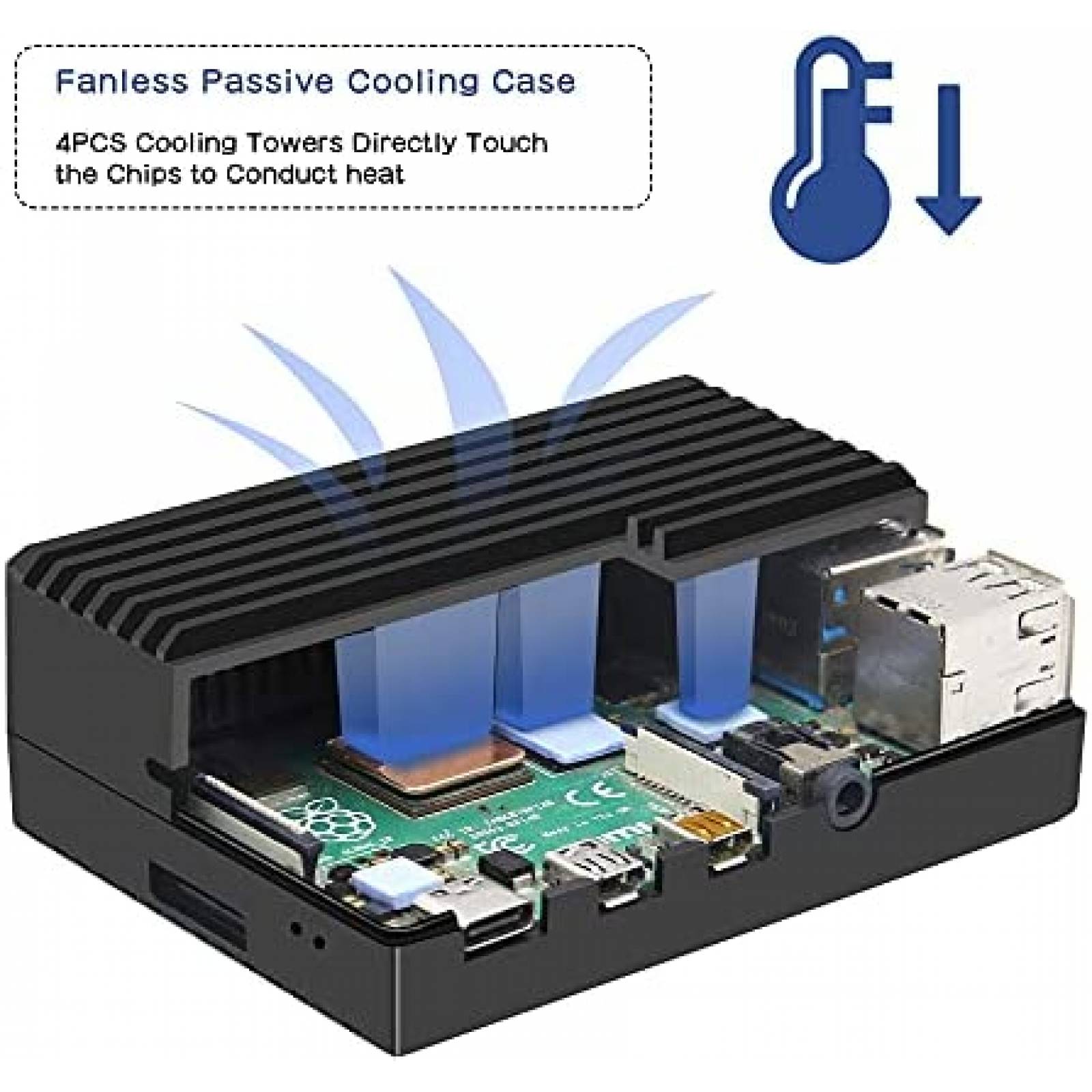 Funda Para Raspberry Pi 4 Geekworm Model B Aluminio -Negro