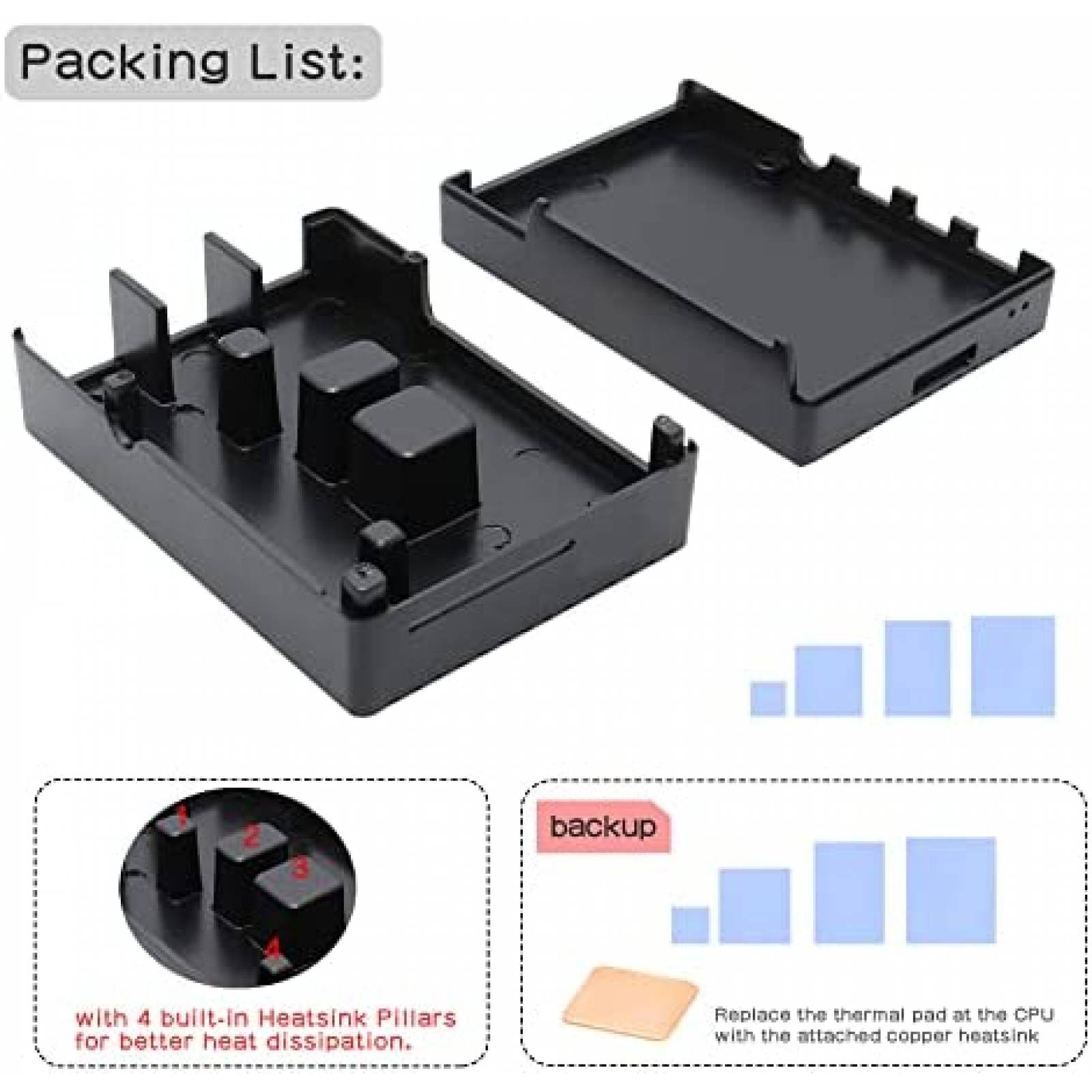 Funda Para Raspberry Pi 4 Geekworm Model B Aluminio -Negro