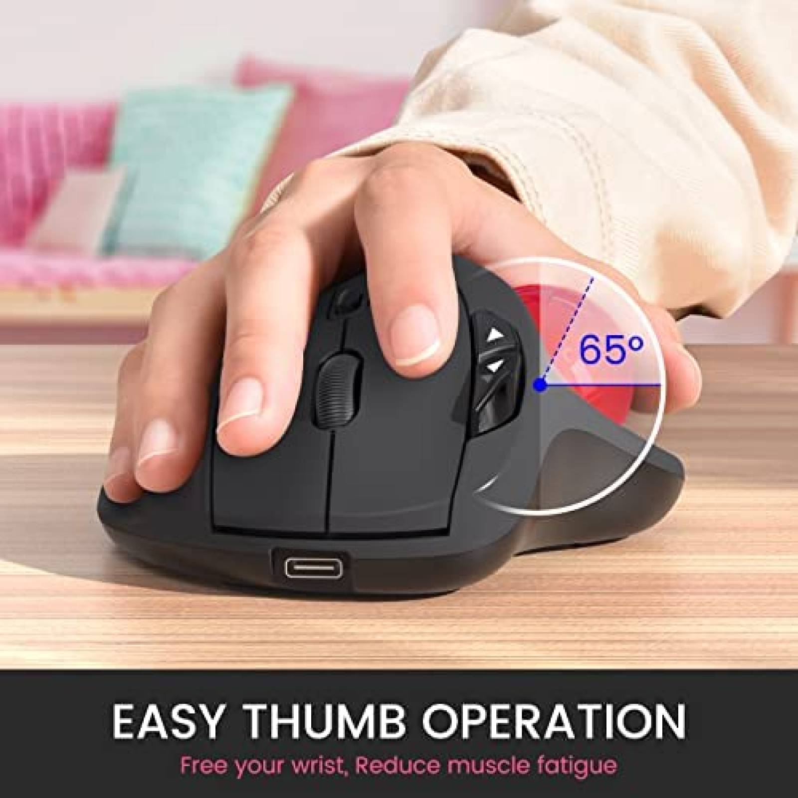 Mouse Gamer LIZRROT Inalambrico Ergonomico Bluetooth -Negro