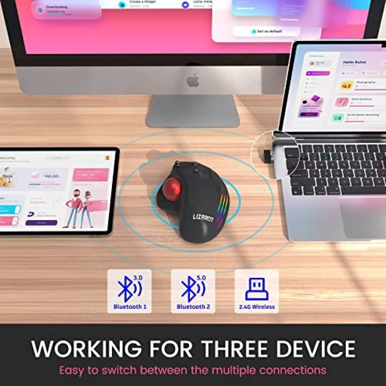 Mouse Gamer LIZRROT Inalambrico Ergonomico Bluetooth -Negro