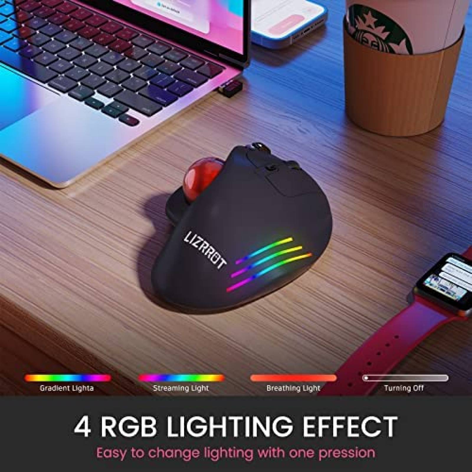 Mouse Gamer LIZRROT Inalambrico Ergonomico Bluetooth -Negro