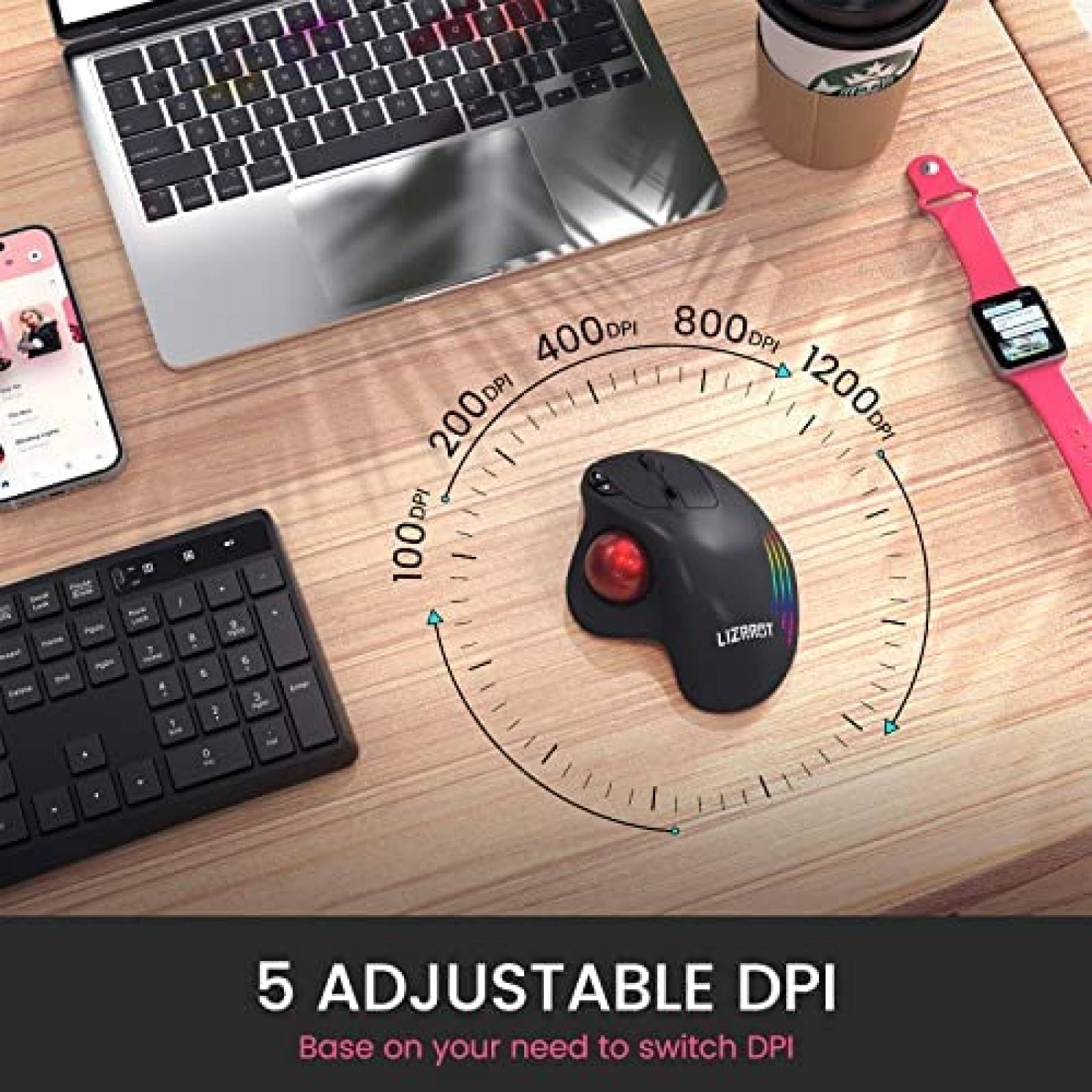 Mouse Gamer LIZRROT Inalambrico Ergonomico Bluetooth -Negro