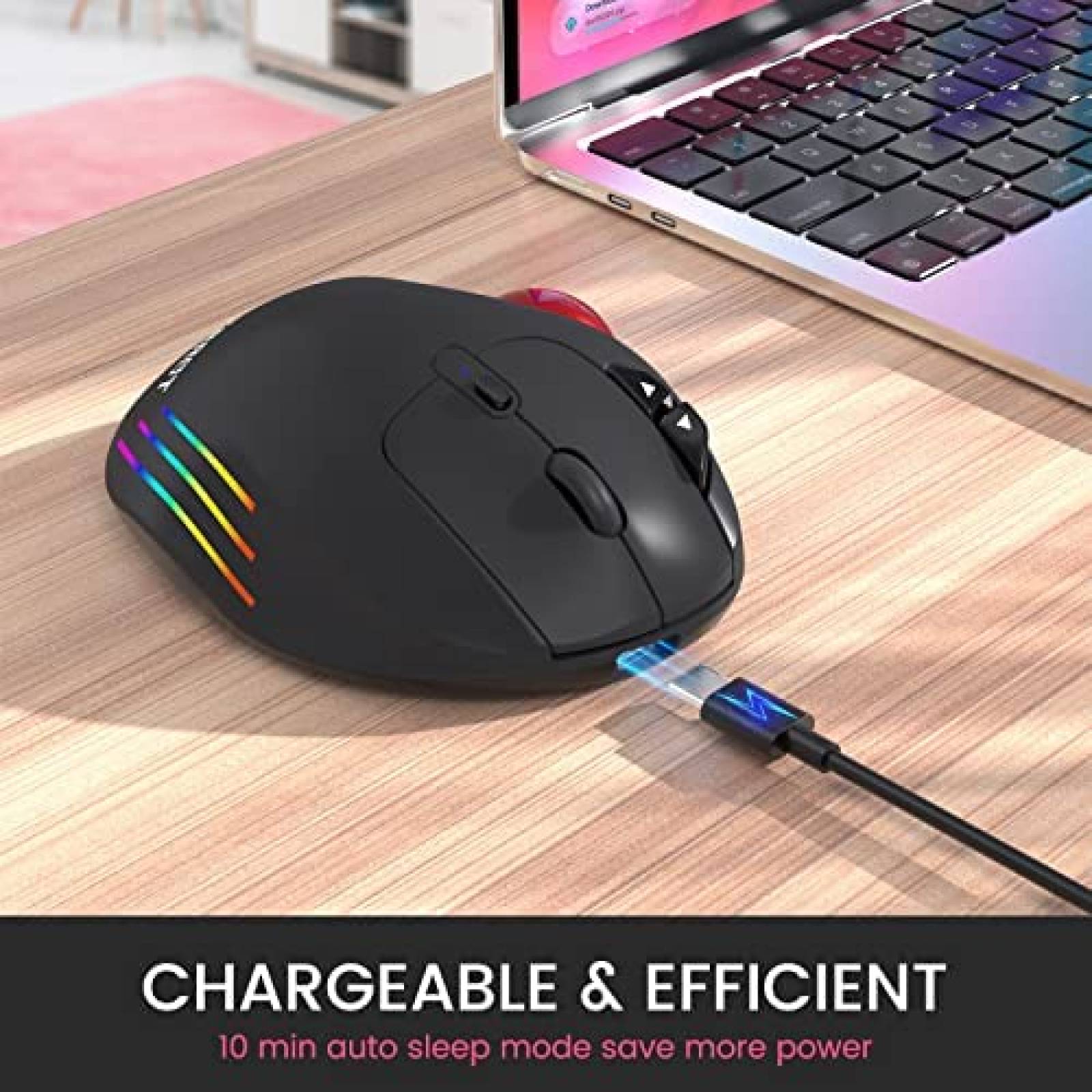 Mouse Gamer LIZRROT Inalambrico Ergonomico Bluetooth -Negro