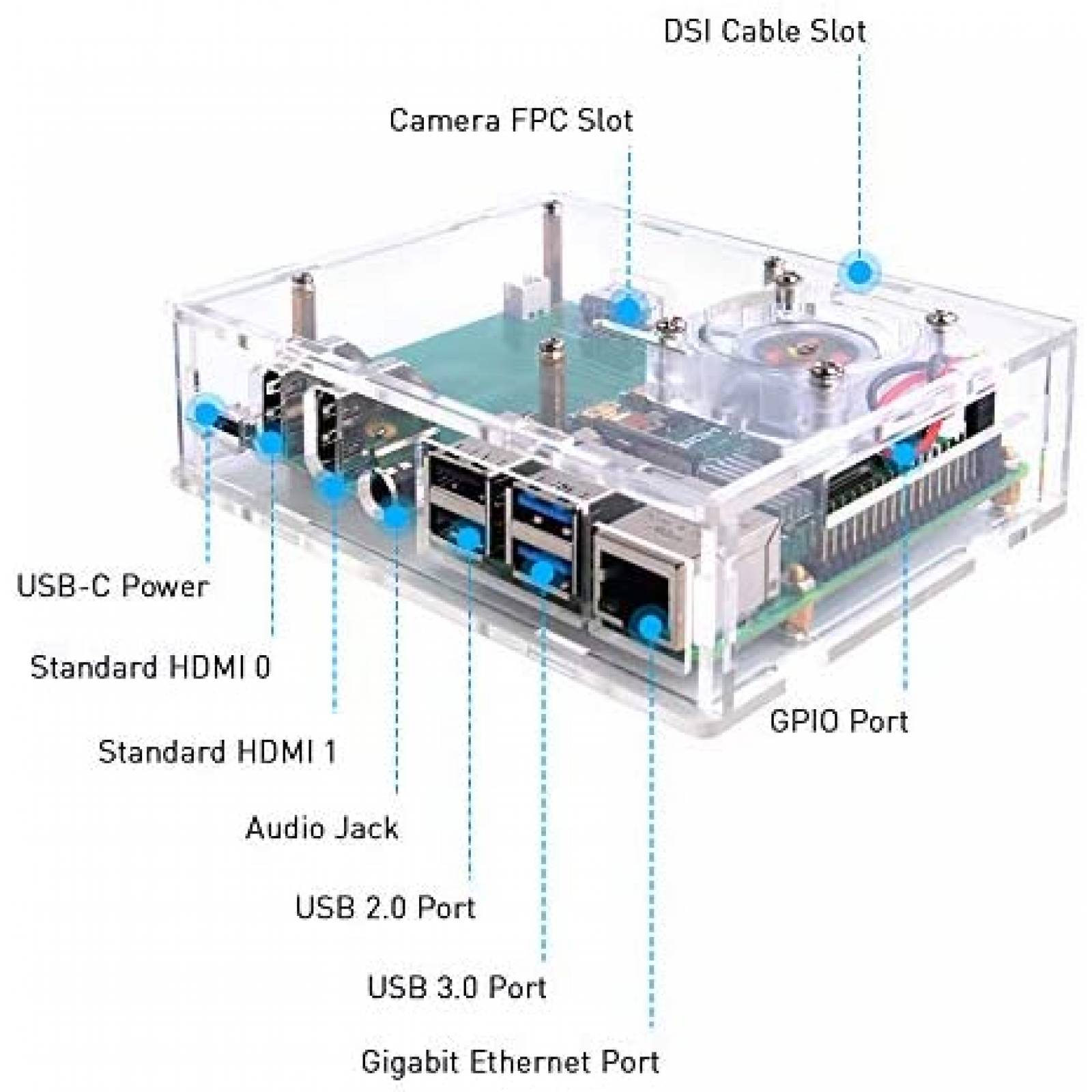 Funda Para Raspberry Pi 4 Geekpi Model B Acrilico -Blanco